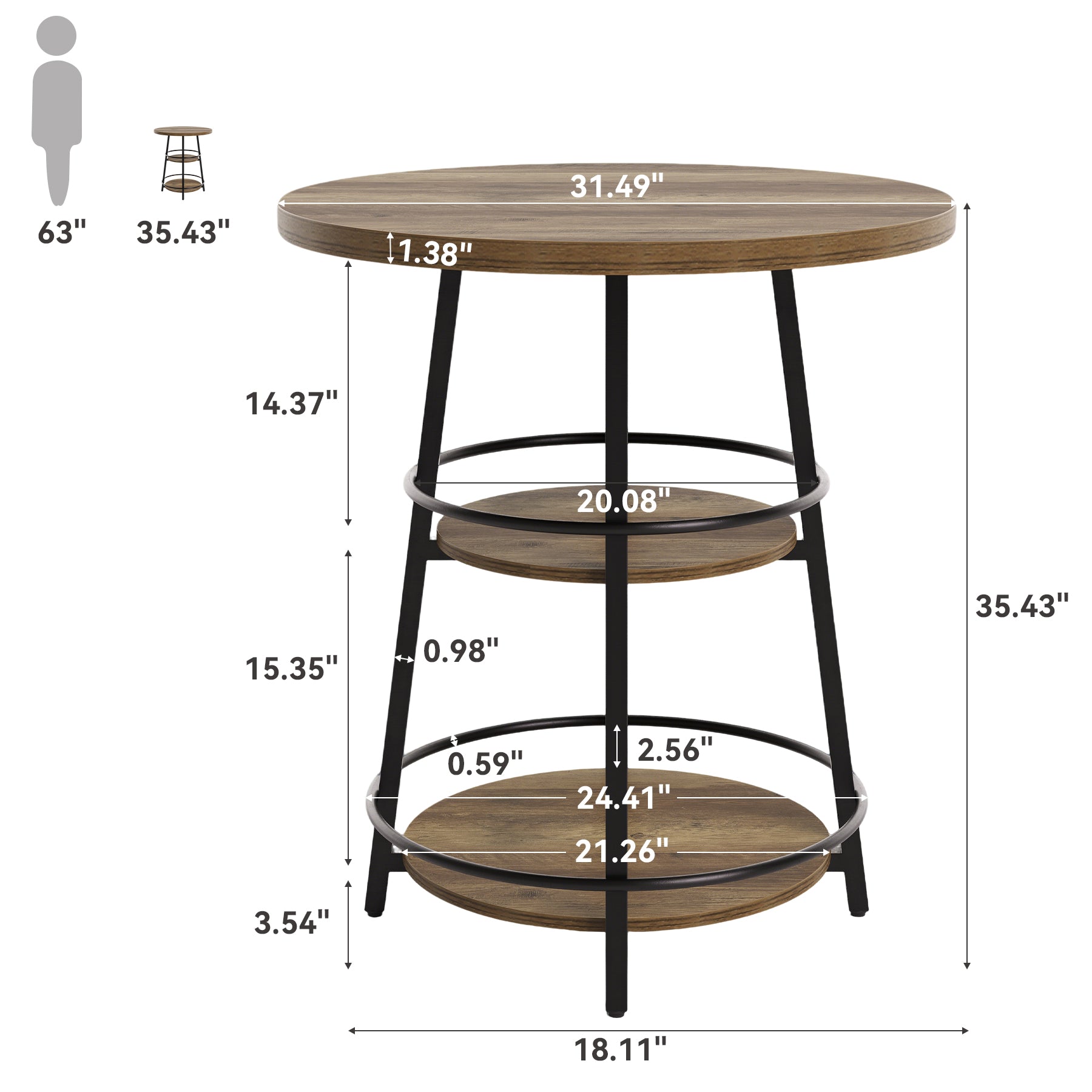 Tribesigns 35.4-Inch Round Bar Table, Counter Height Pub Table with Storage Shelves for Kitchen and Small Spaces