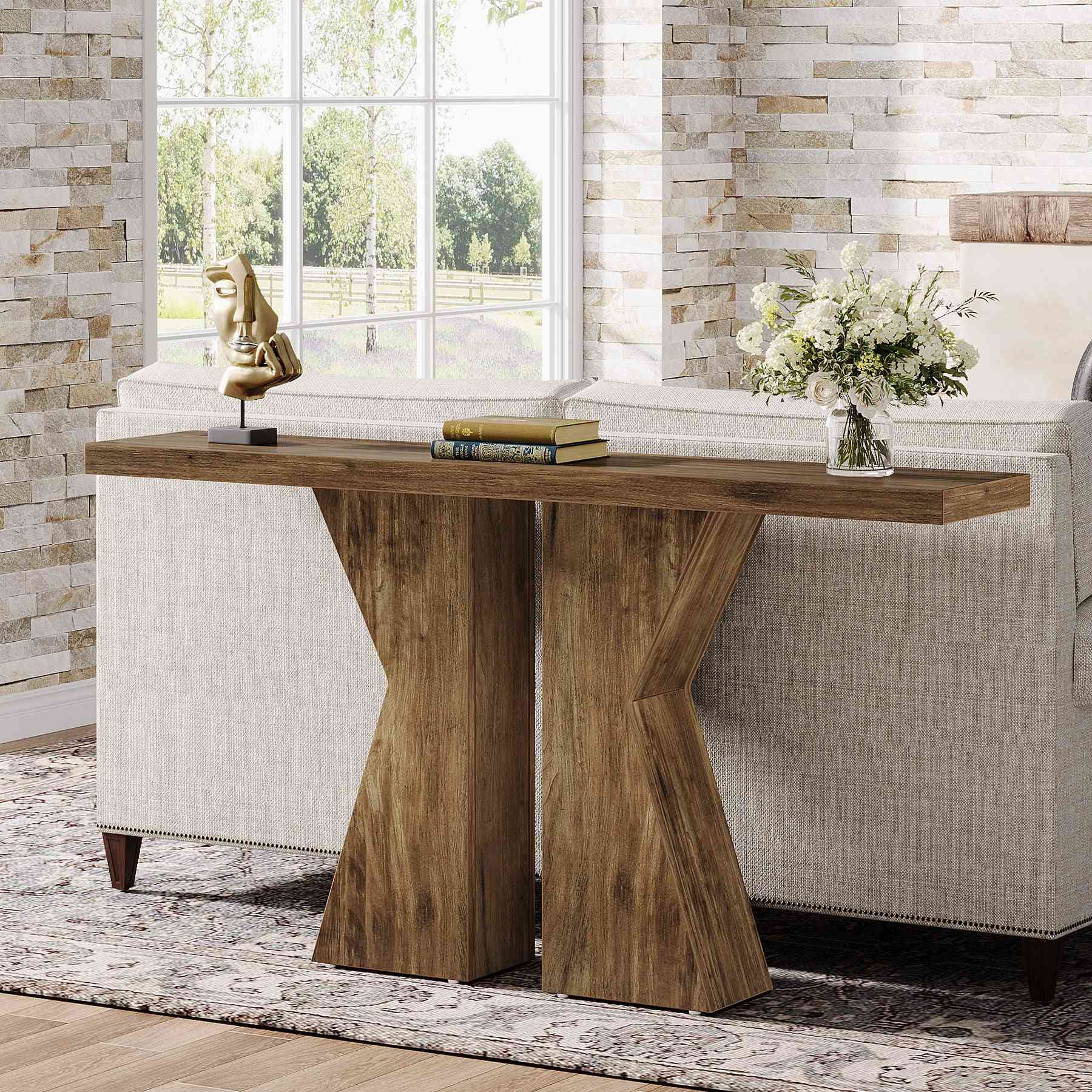 Wood Console Table, 55" Sofa Table Entryway Table with K-Shaped Frame