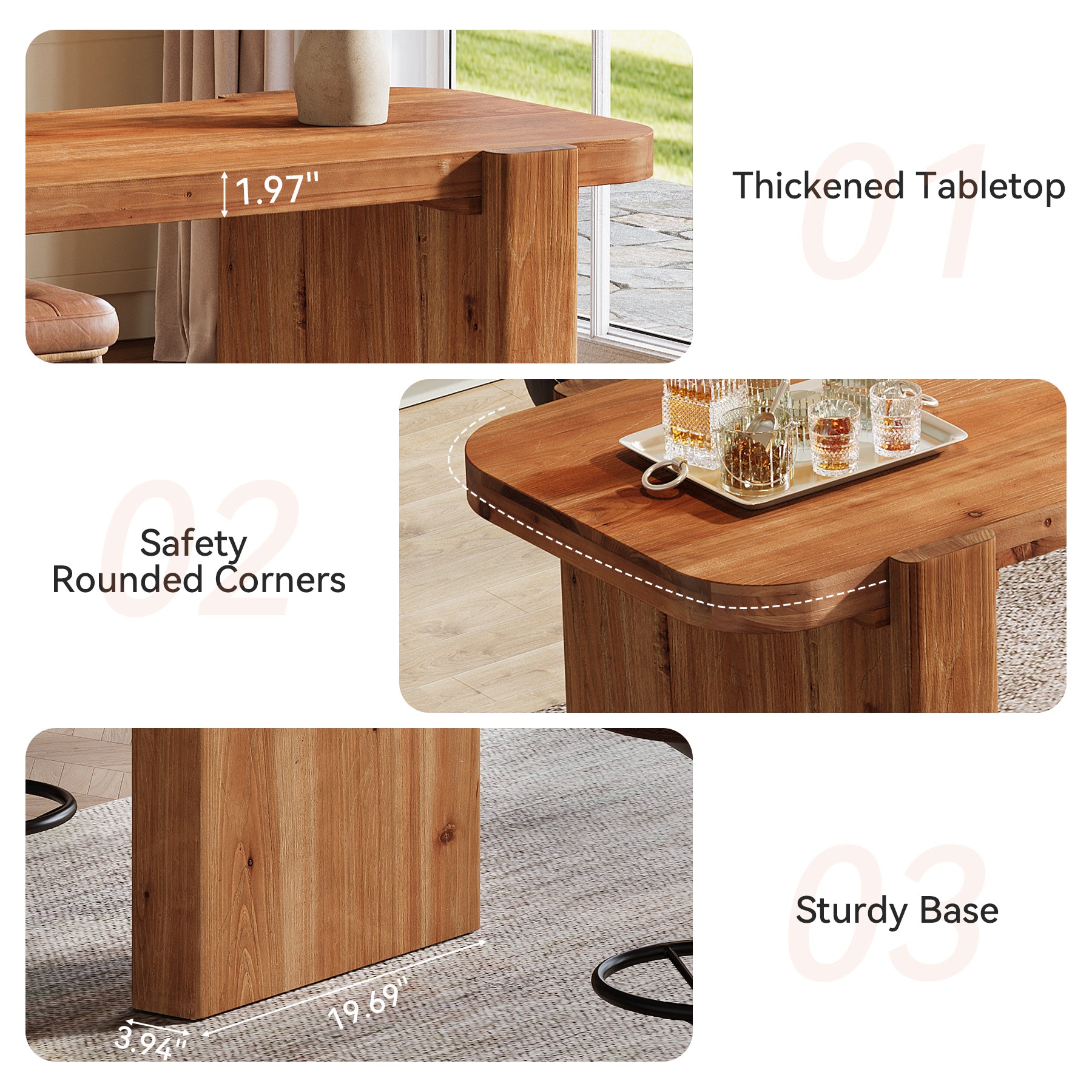 Tribesigns 63-Inch Solid Wood Bar Table, Counter Height Pub Table for Kitchen and Dining Room