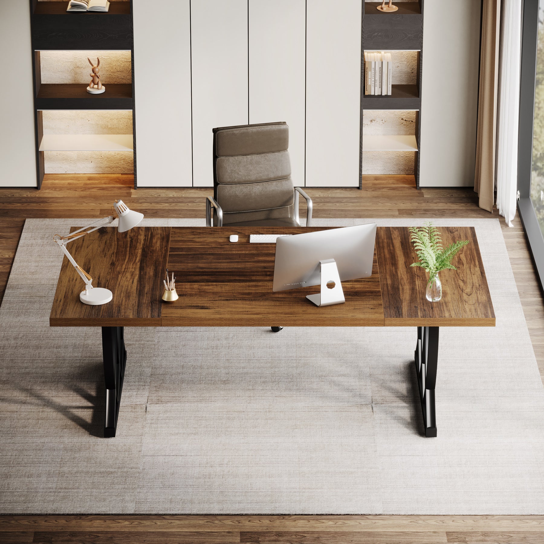 Tribesigns 70.86-Inch Executive Desk, Large Home Office Computer Desk with Trestle Metal Frame for Study and Writing