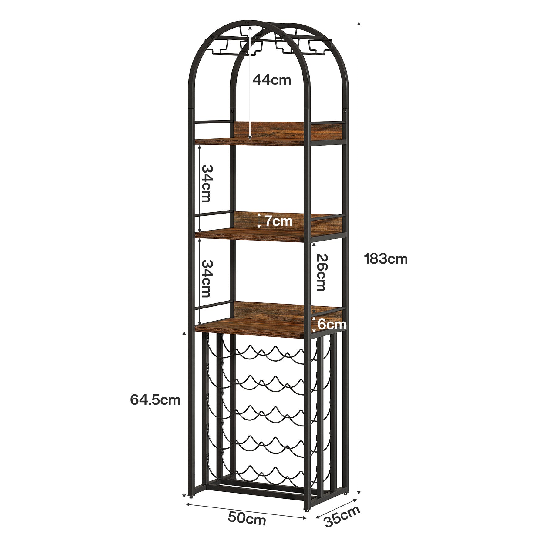 70.9" Tall Wine Rack with Glass Holder, Industrial Metal Wine Storage Stand with Tabletop