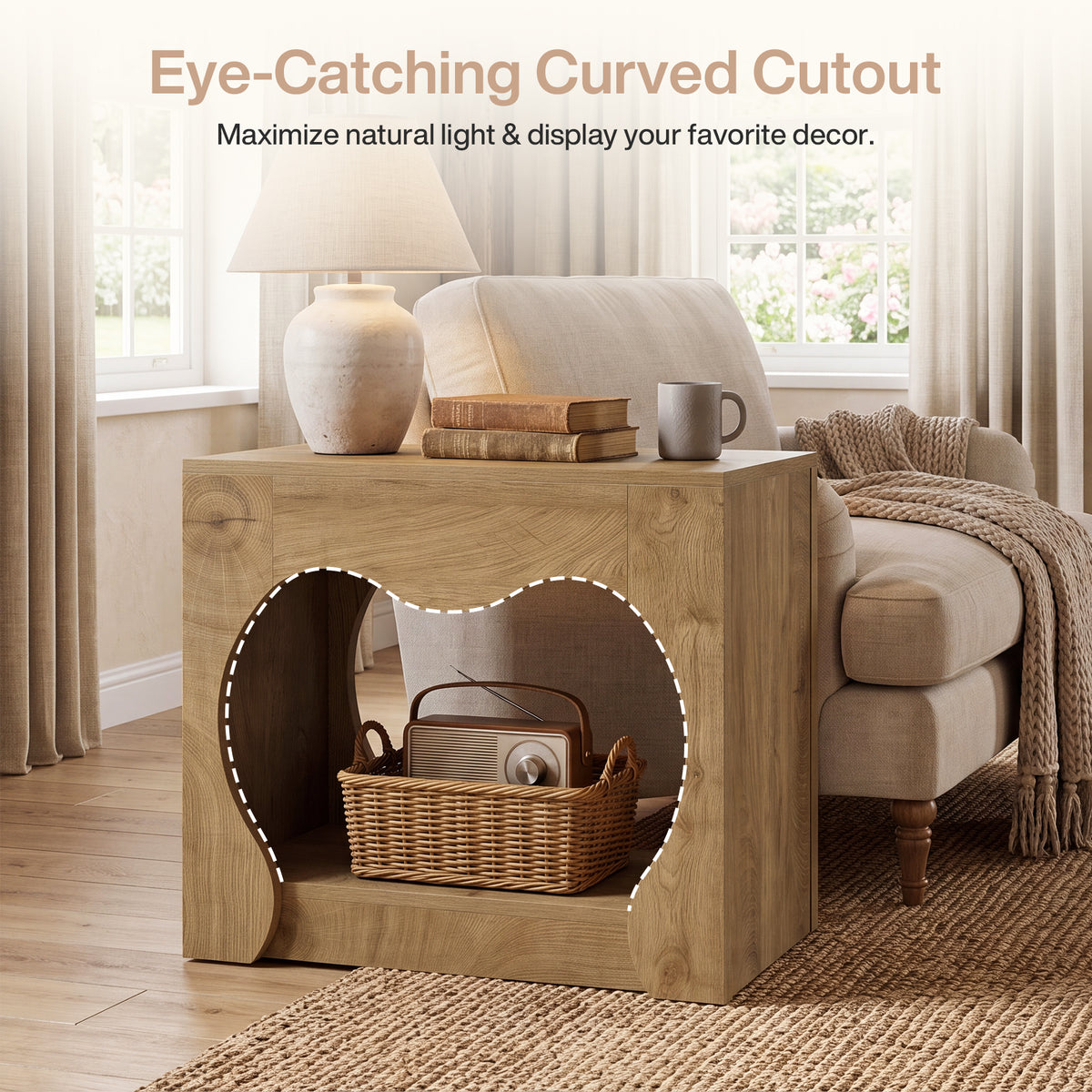 Tribesigns 27.56 Inch End Table with 2-Tier Storage Shelves and Curved Hollow Design, Farmhouse Side Table