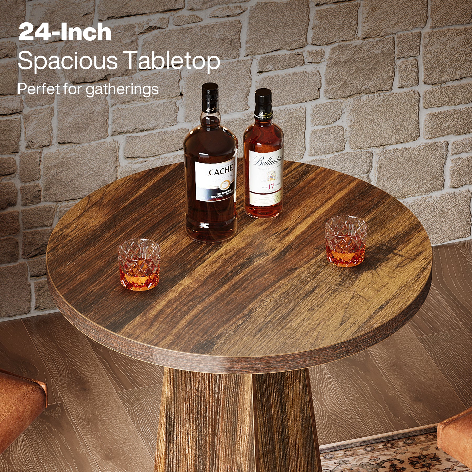 Tribesigns 37.4-Inch High Round Bar Table with Metal Footrest, Rustic Pub Table for Small Bars and Kitchen