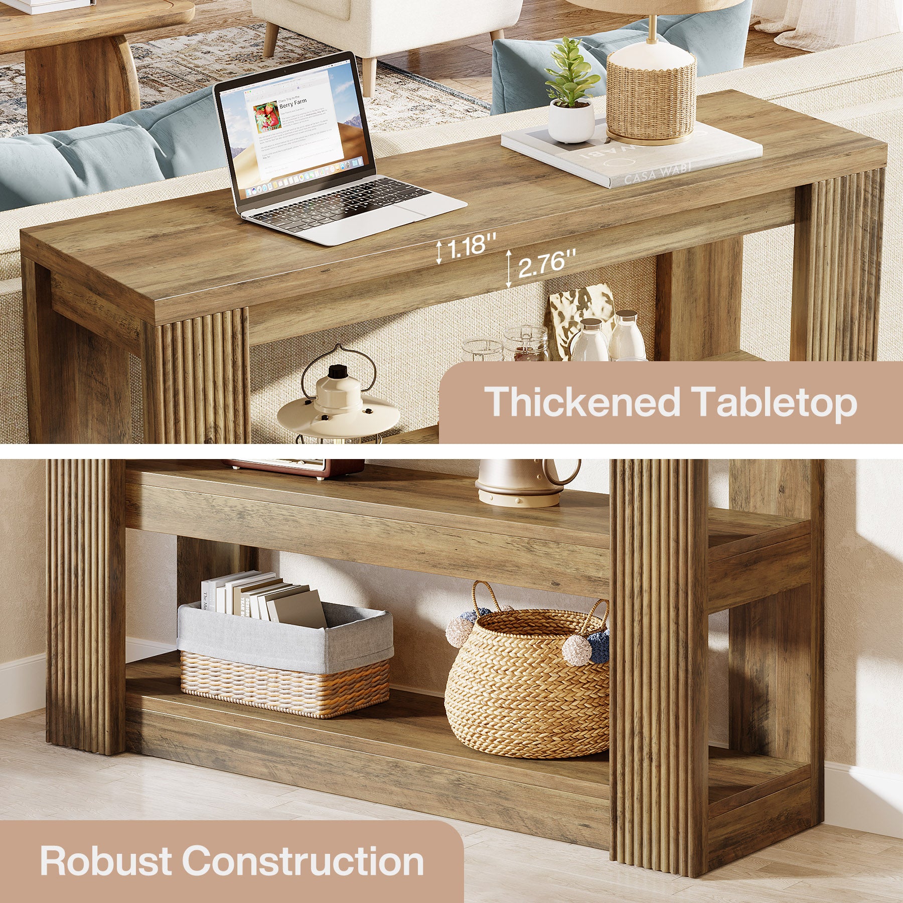 41.34-Inch Farmhouse Console Table with 3-Tier Shelves, Narrow Sofa Table