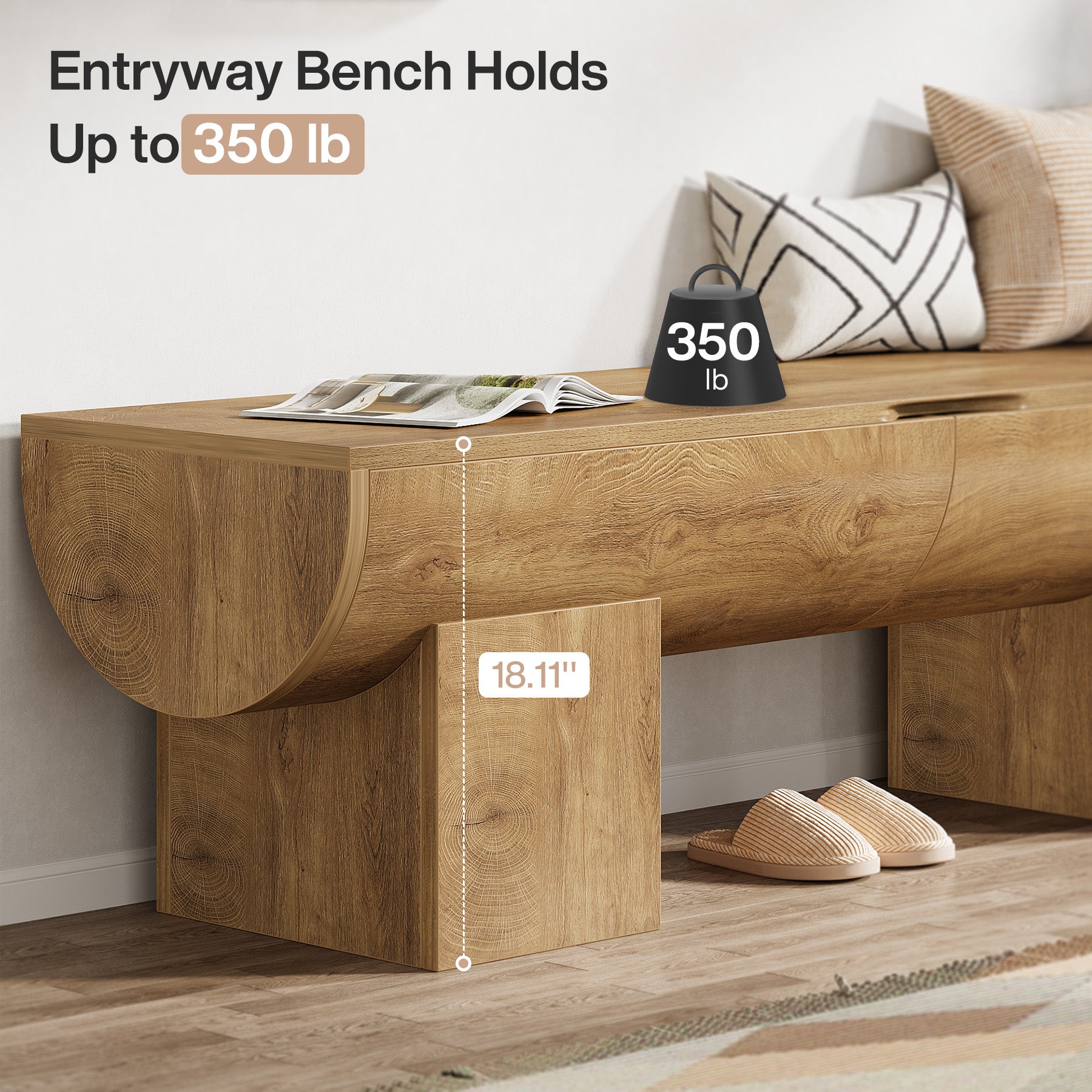 55.1-Inch Farmhouse Storage Bench with Flip-Top Storage and 2 Safety Hinges