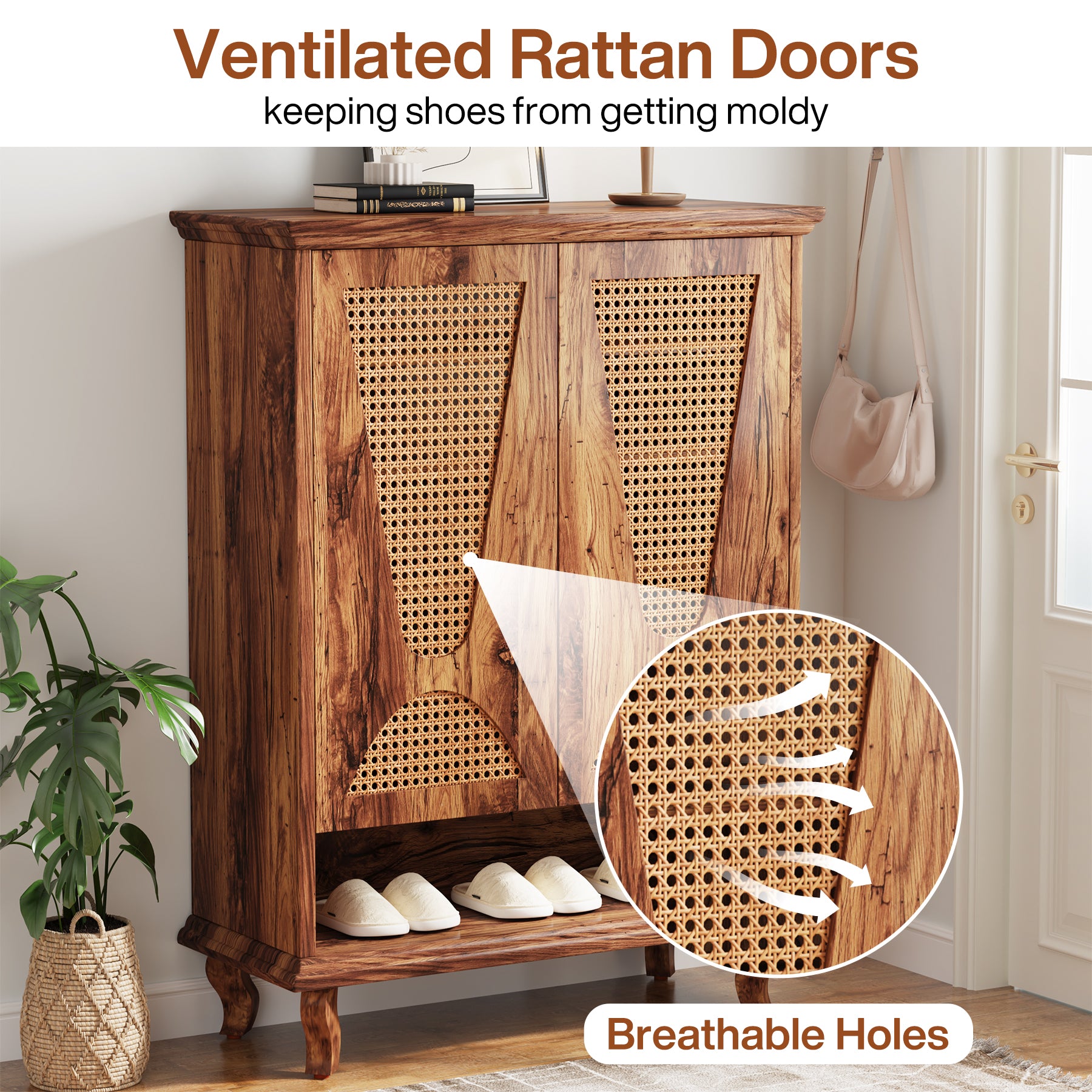 Tribesigns Rattan Shoe Cabinet, 5-Tier Hidden Shoe Storage for Entryway