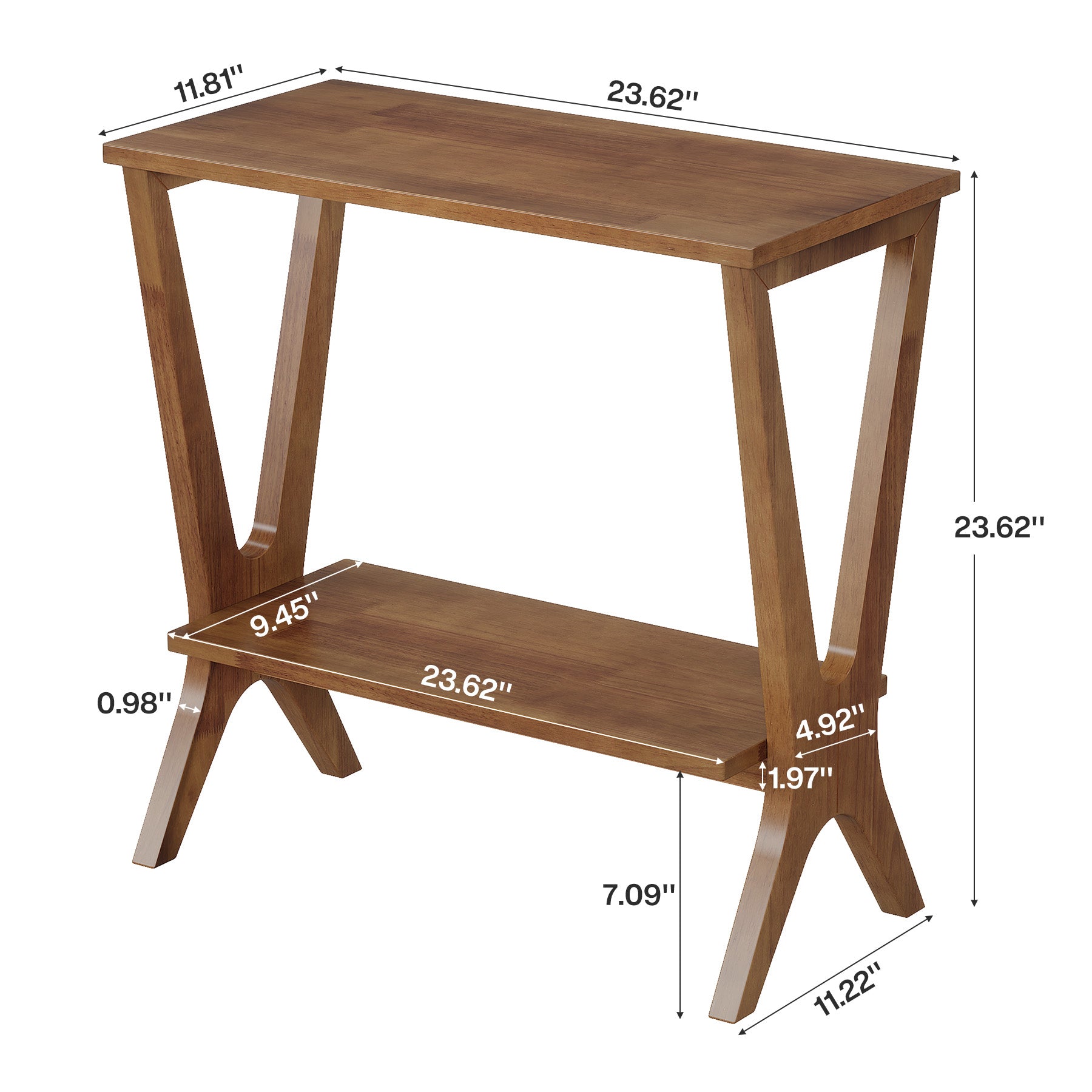 Tribesigns 23.62-Inch Narrow End Table, 2-Tier Solid Wood Side Table with Storage Shelves for Living Room