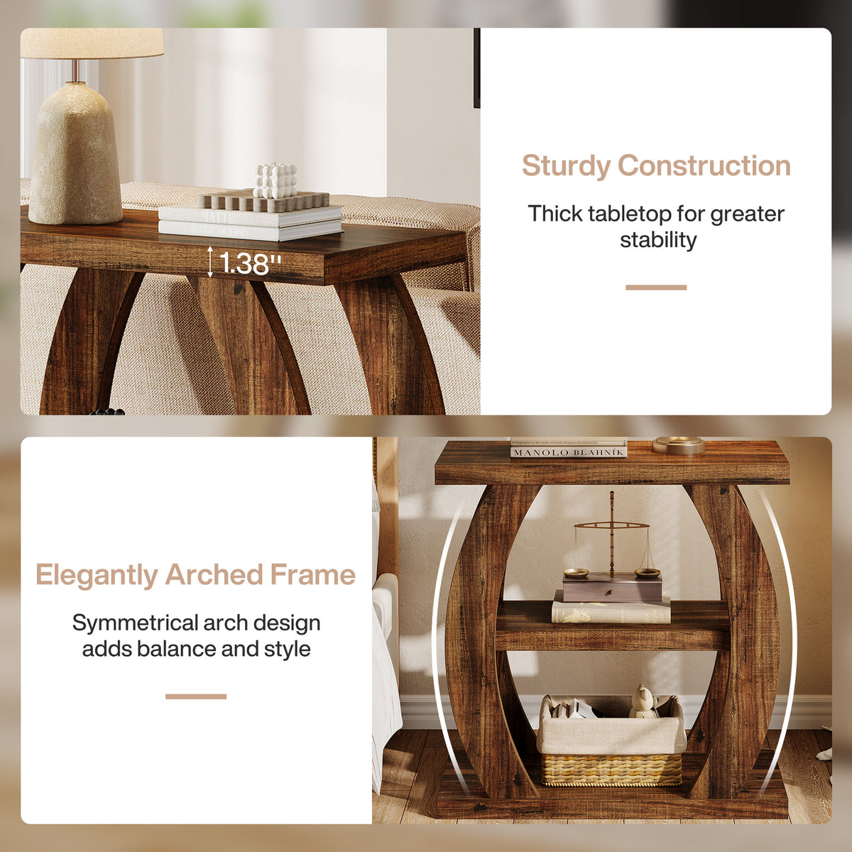 Farmhouse Geometric Side Table, Three-Tier Narrow Storage for Small Spaces