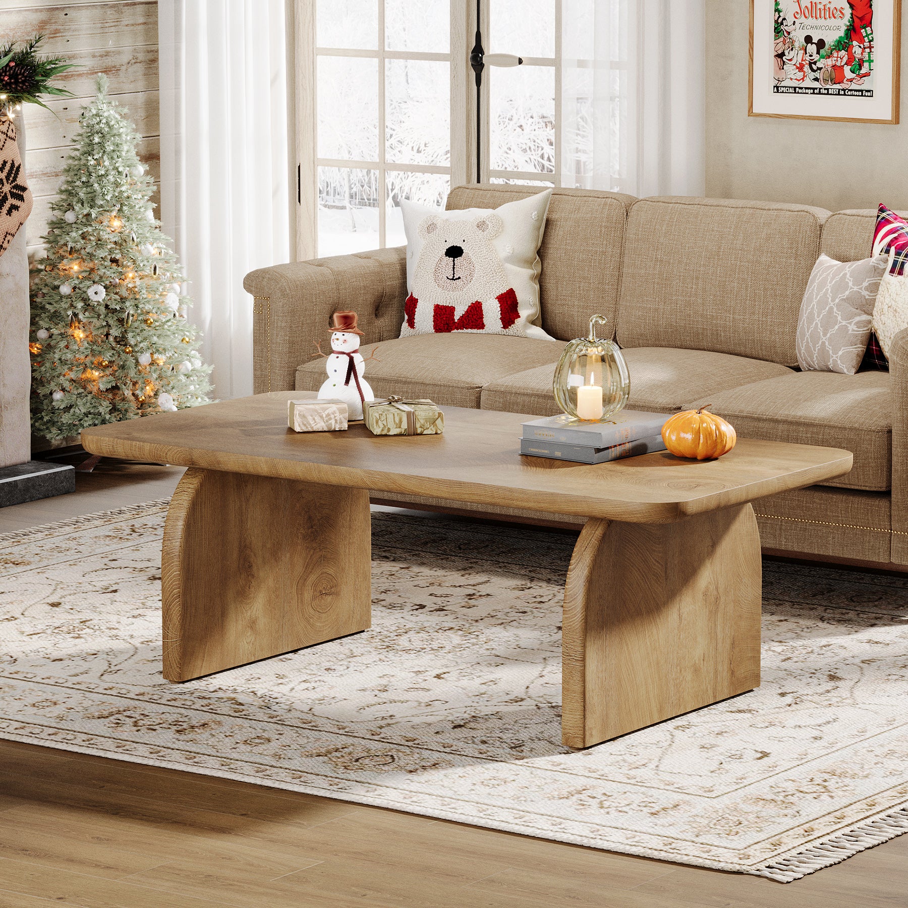 47 Inch Wood Rectangular Coffee Table, Living Room Table