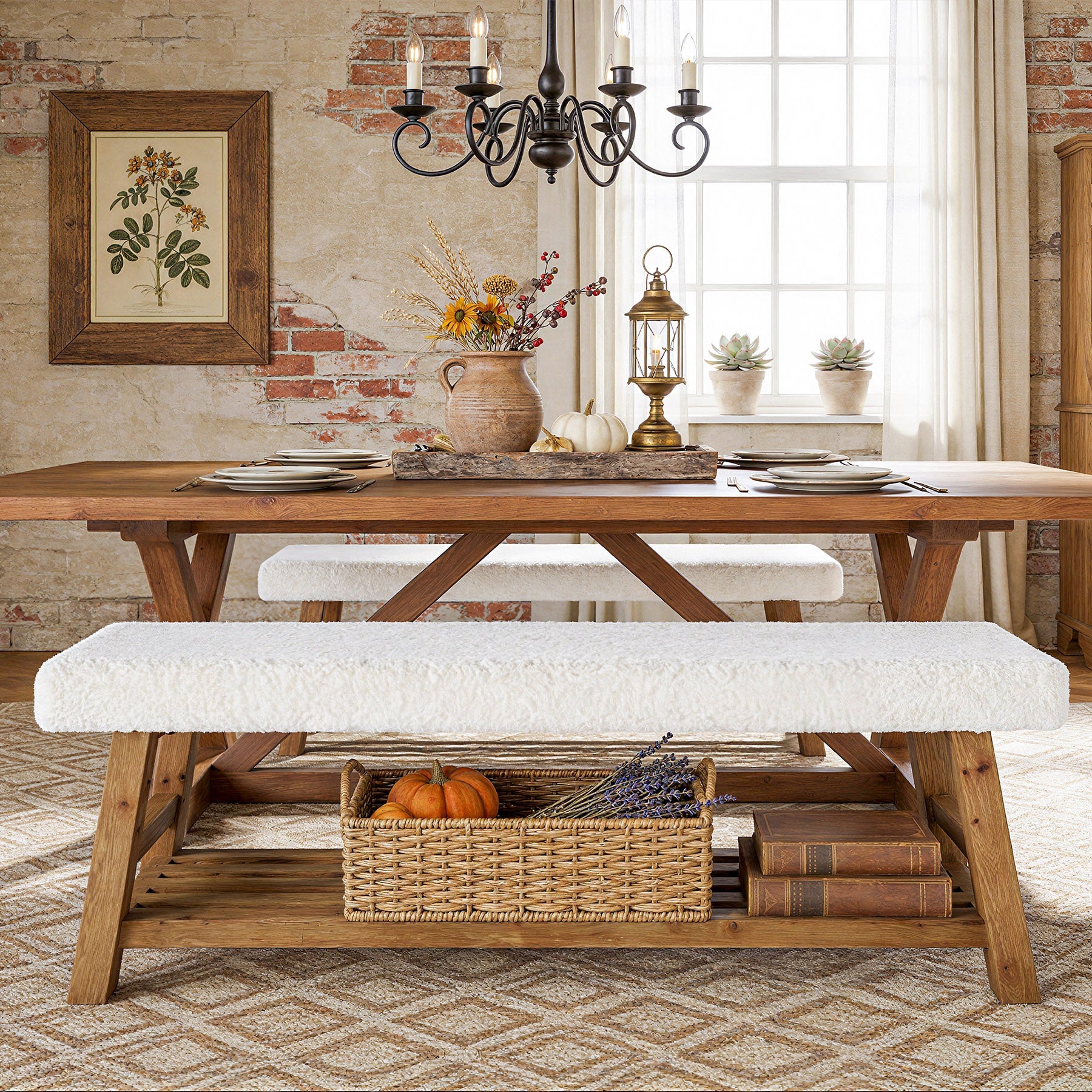 55-Inch Upholstered Dining Bench with Cushion and Storage Shelf
