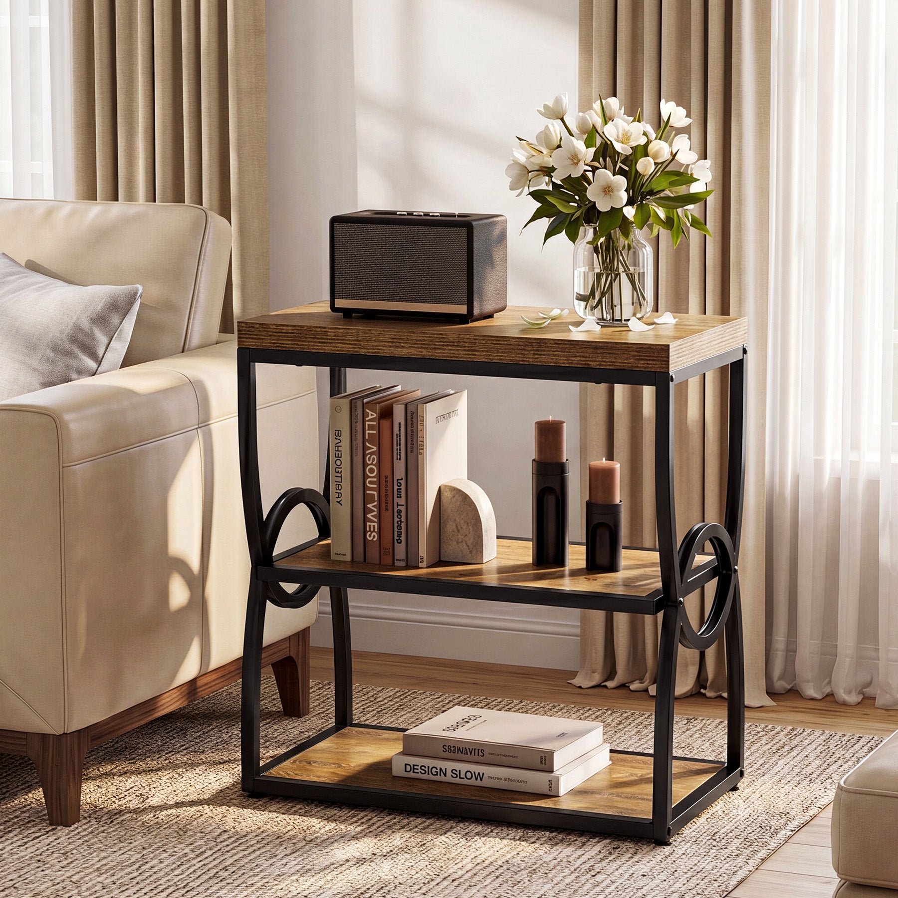 Tribesigns 23.6-Inch Narrow Side Table with 3-Tier Storage, Slim Bedside Table for Small Spaces