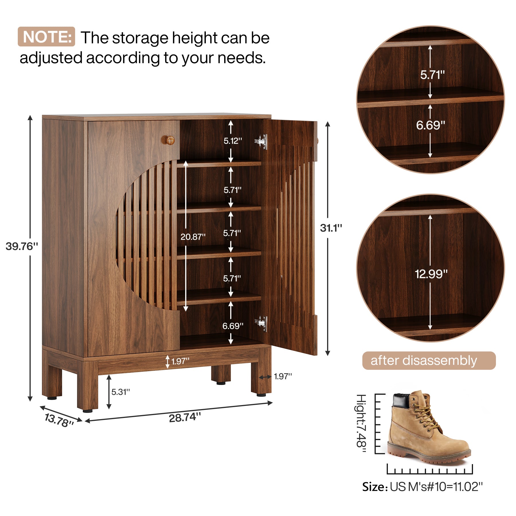 Tribesigns 5-Tier Shoe Cabinet, 20-Pair Farmhouse Shoe Storage Organizer with Round Louvered Doors for Entryway