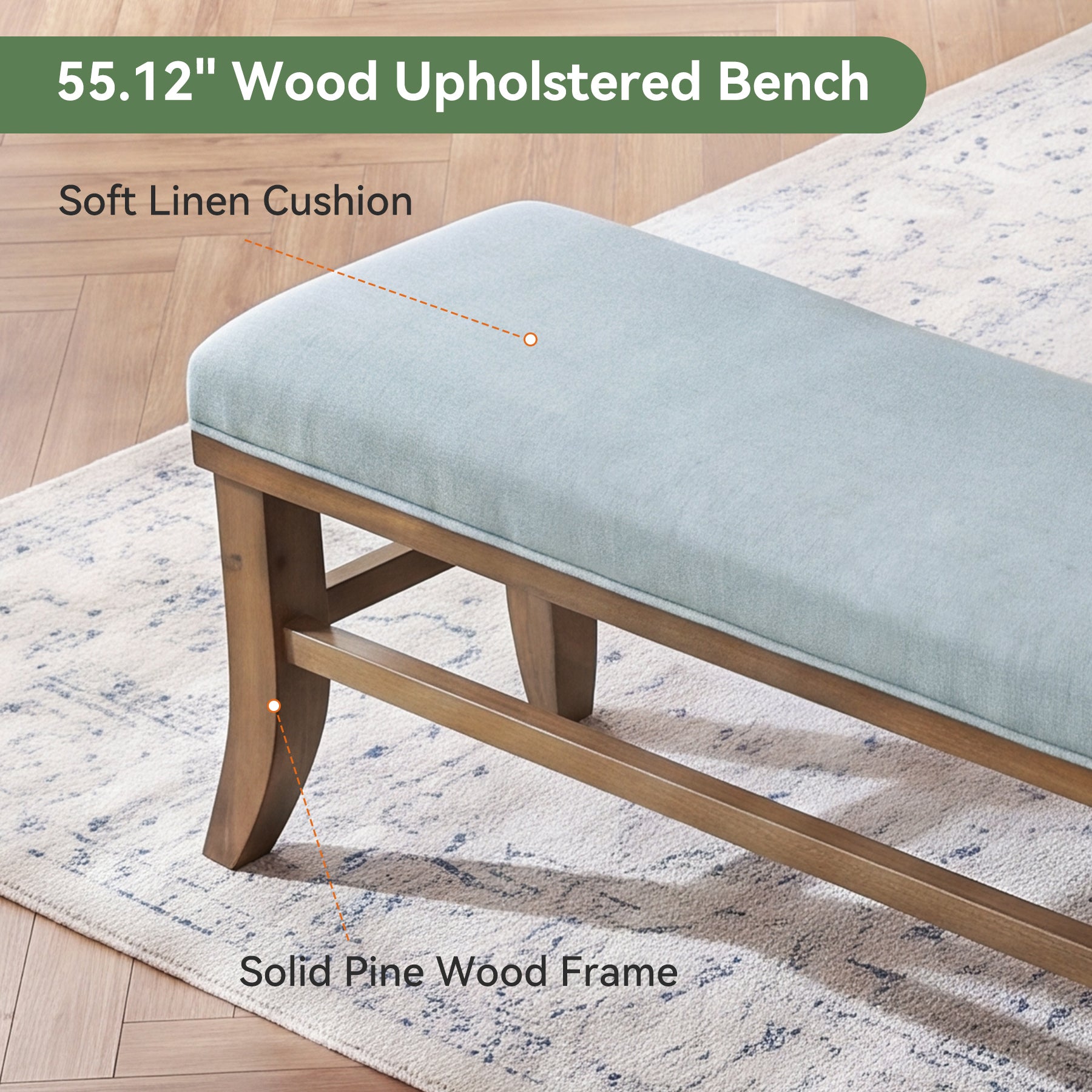 Tribesigns 55-Inch Upholstered Bench, Solid Pine Wood Frame with Cushion for Bedroom Entryway
