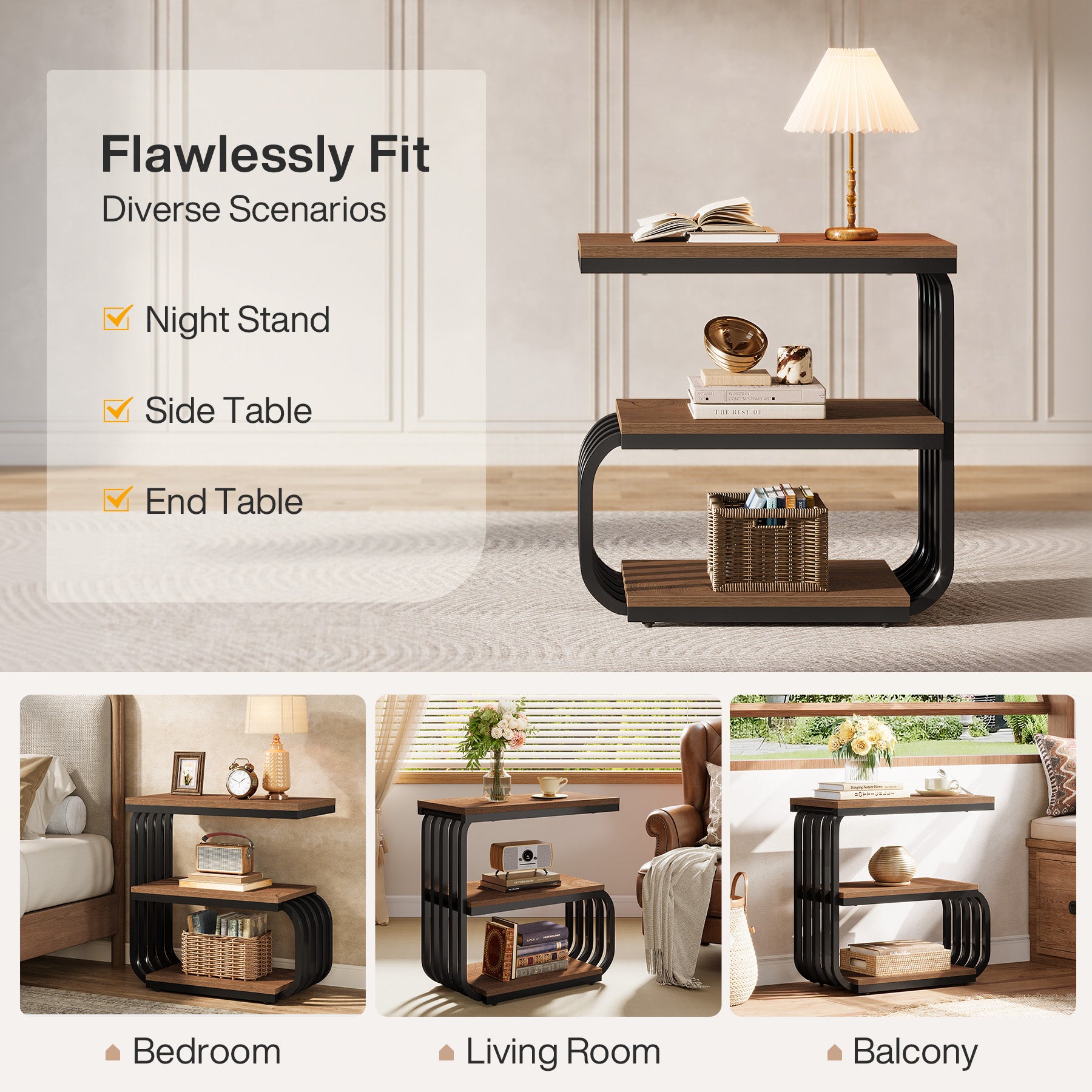 Tribesigns 3-Tier Narrow End Table, C-Shaped Side Table for Living Room