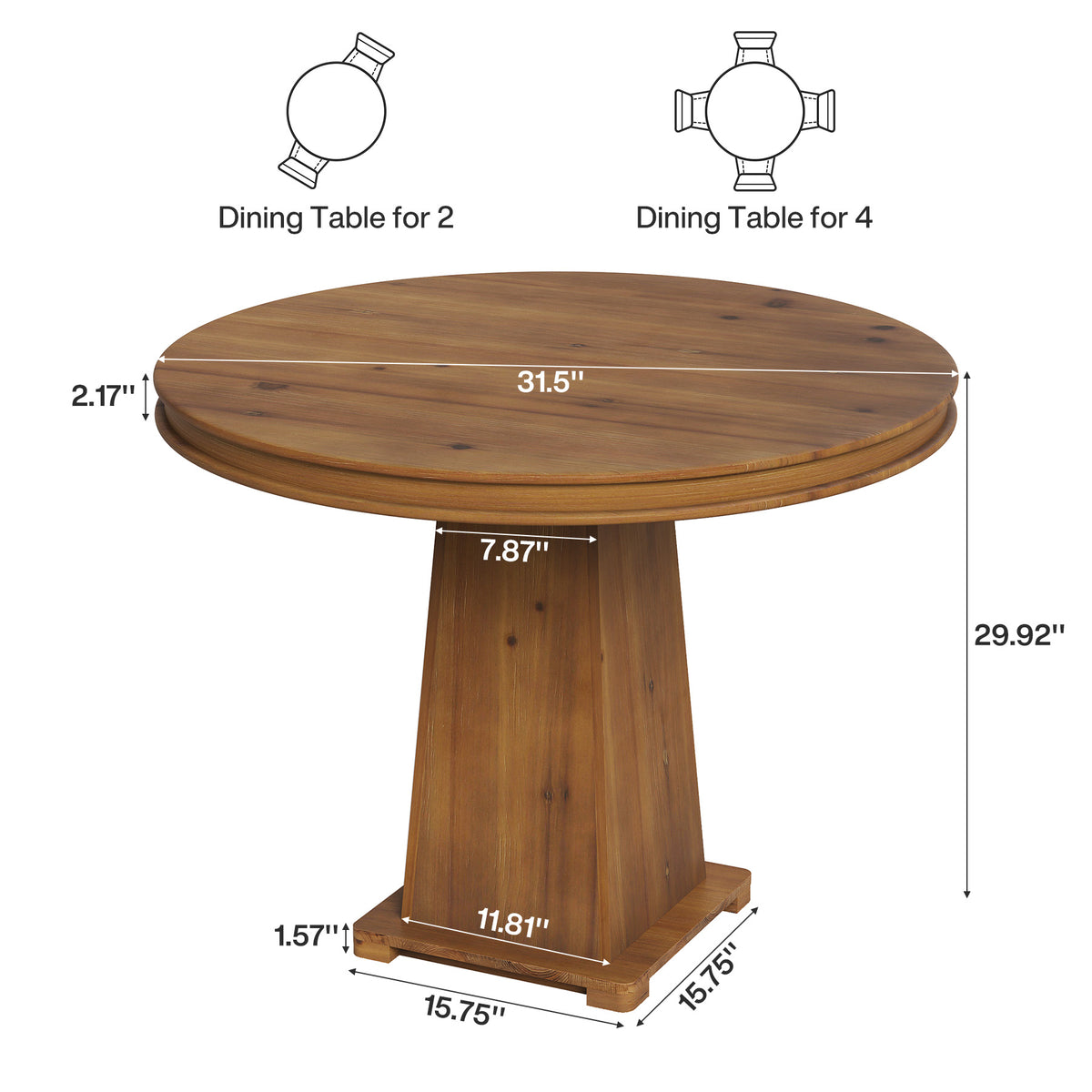 Tribesigns 31.5 Inch Round Dining Table with Solid Wood Top and Geometric Base, Small Kitchen Table for 2-4
