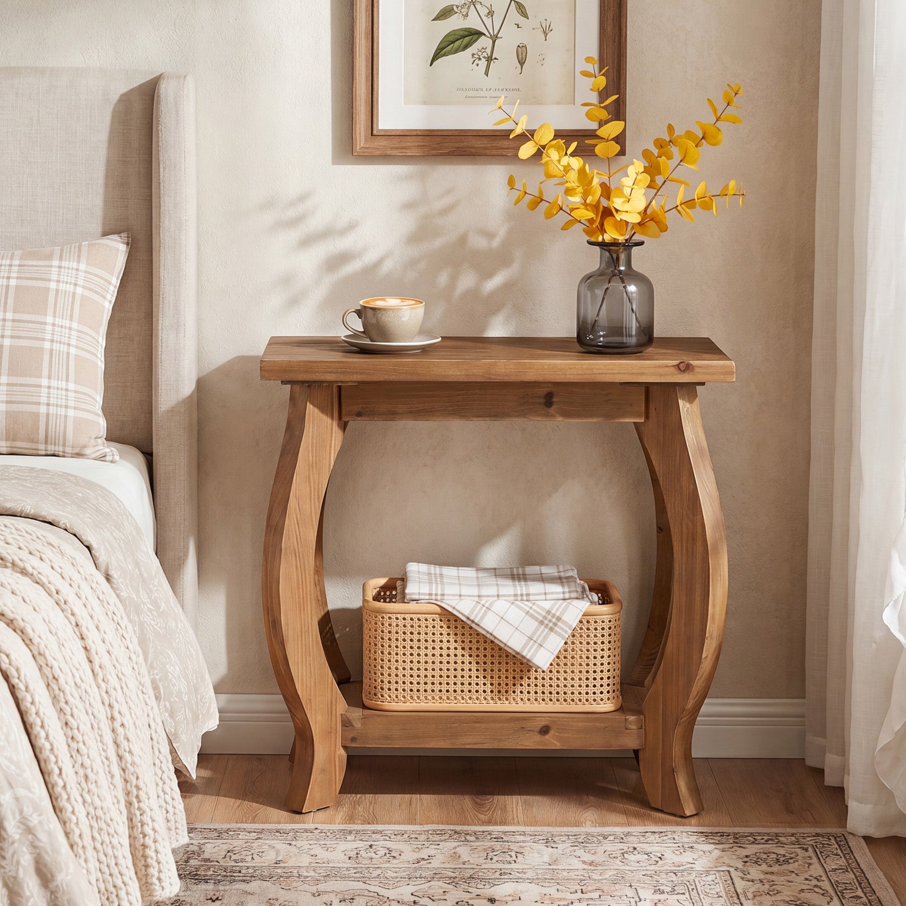 Tribesigns 23.6 Inch Narrow Side Table with Curved Legs, Solid Wood End Table for Small Spaces