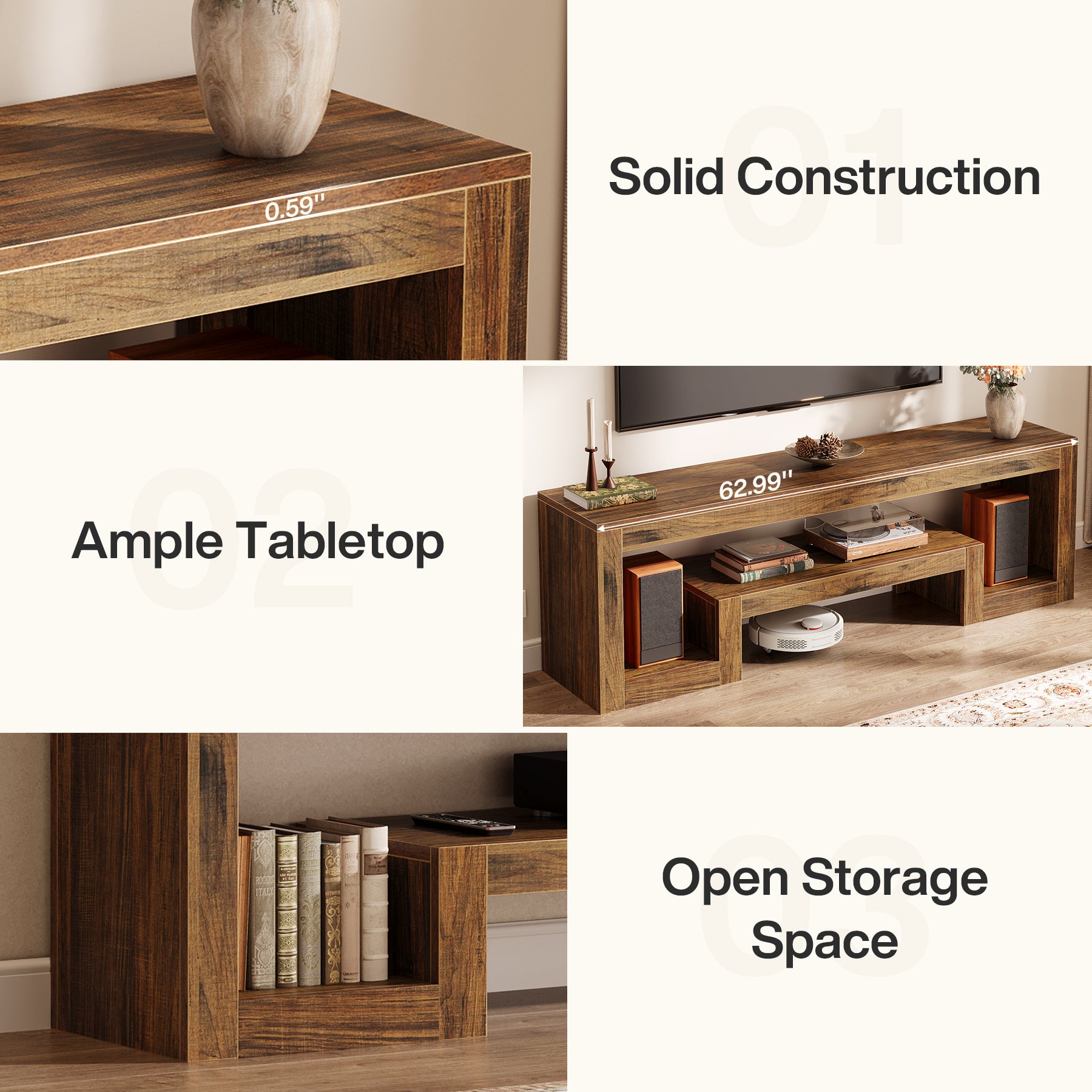 Tribesigns 63-Inch TV Stand, Farmhouse Entertainment Center with Open Storage Shelves for Living Room