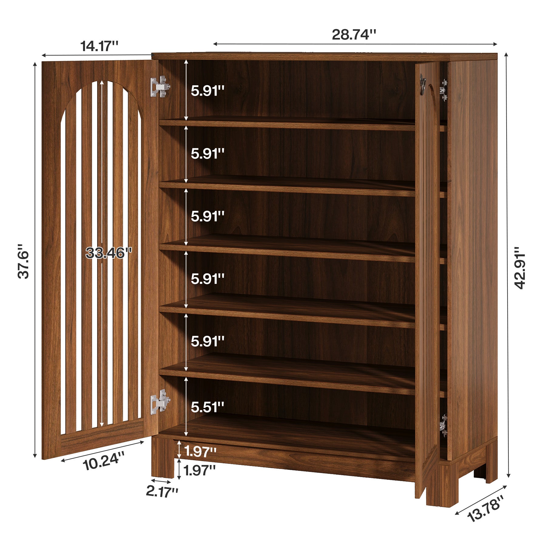 Tribesigns Shoe Cabinet with Airy Doors, 6-Tier Entryway Shoe Storage Rack Organizer with Adjustable Shelves for Living Room