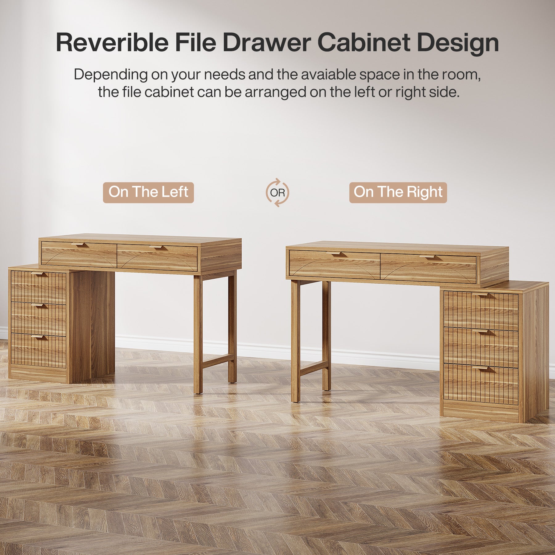Reversible Computer Desk with 5 Drawers, Small Writing Desk for Home Office and Bedroom