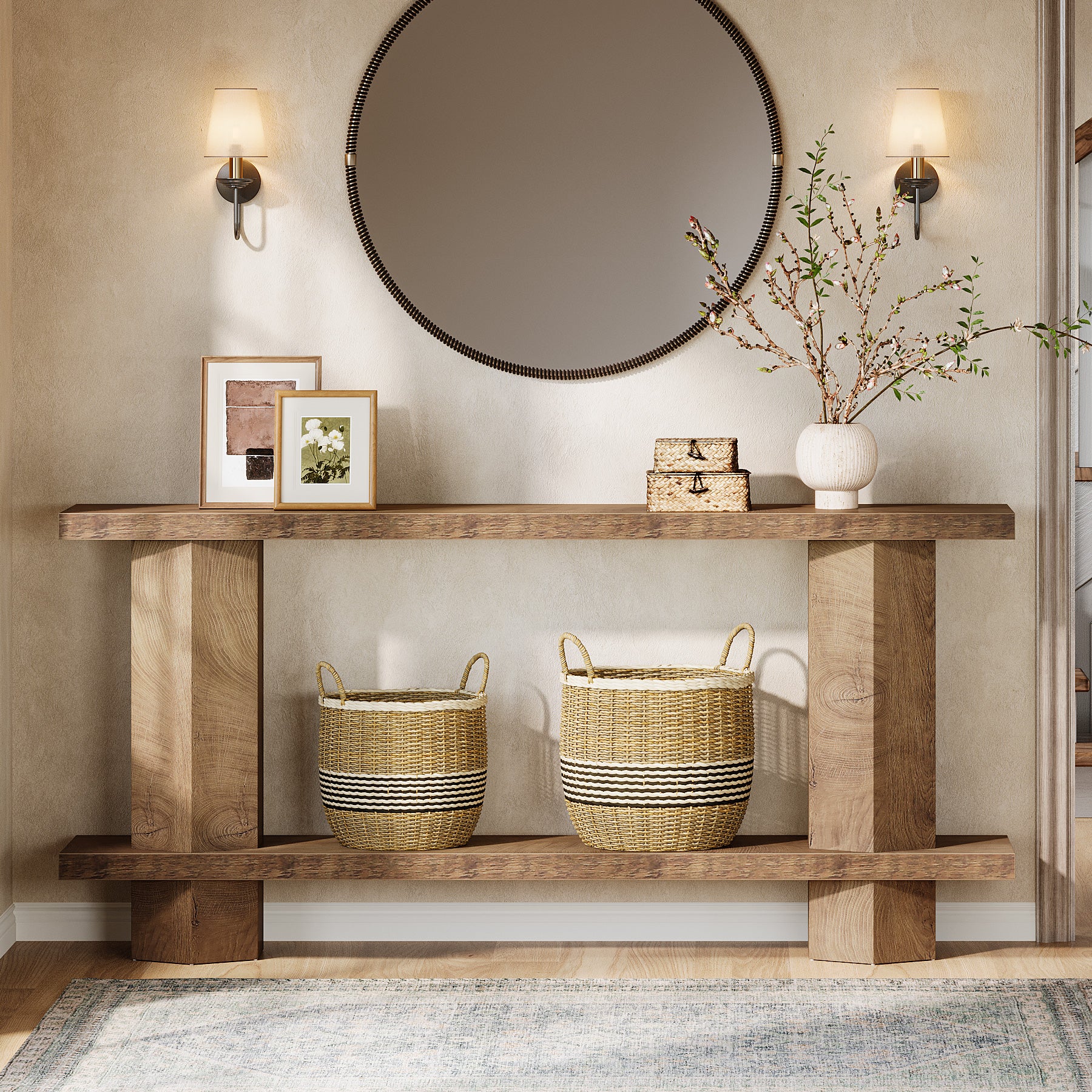 70.87-Inch Wooden Console Table for Entryway, Long Sofa Table Behind Couch