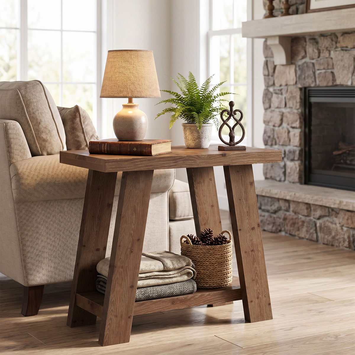Tribesigns Solid Wood End Table with 2-Tier Storage Shelf, Small Side Table for Living Room and Bedroom