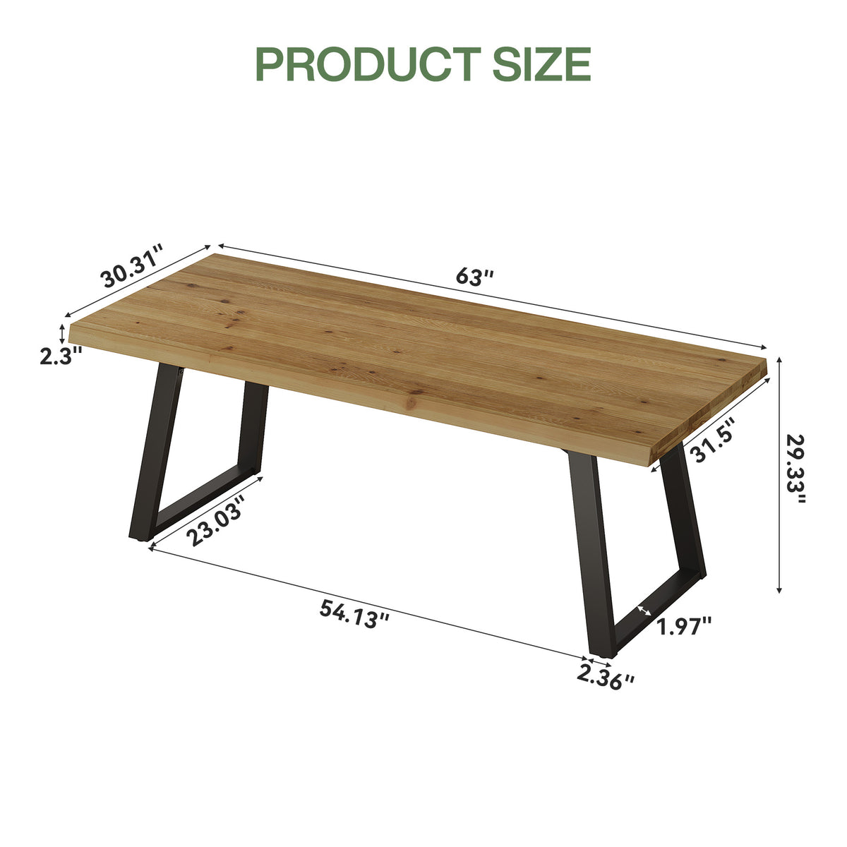 Tribesigns 63-Inch Solid Wood Dining Table with Black Metal Legs, Farmhouse Kitchen Table for 4-6
