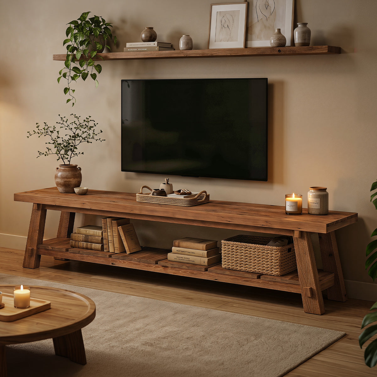 Tribesigns 71-Inch Solid Wood TV Stand for 85-Inch TVs, Extra Long Media Console for Living Room