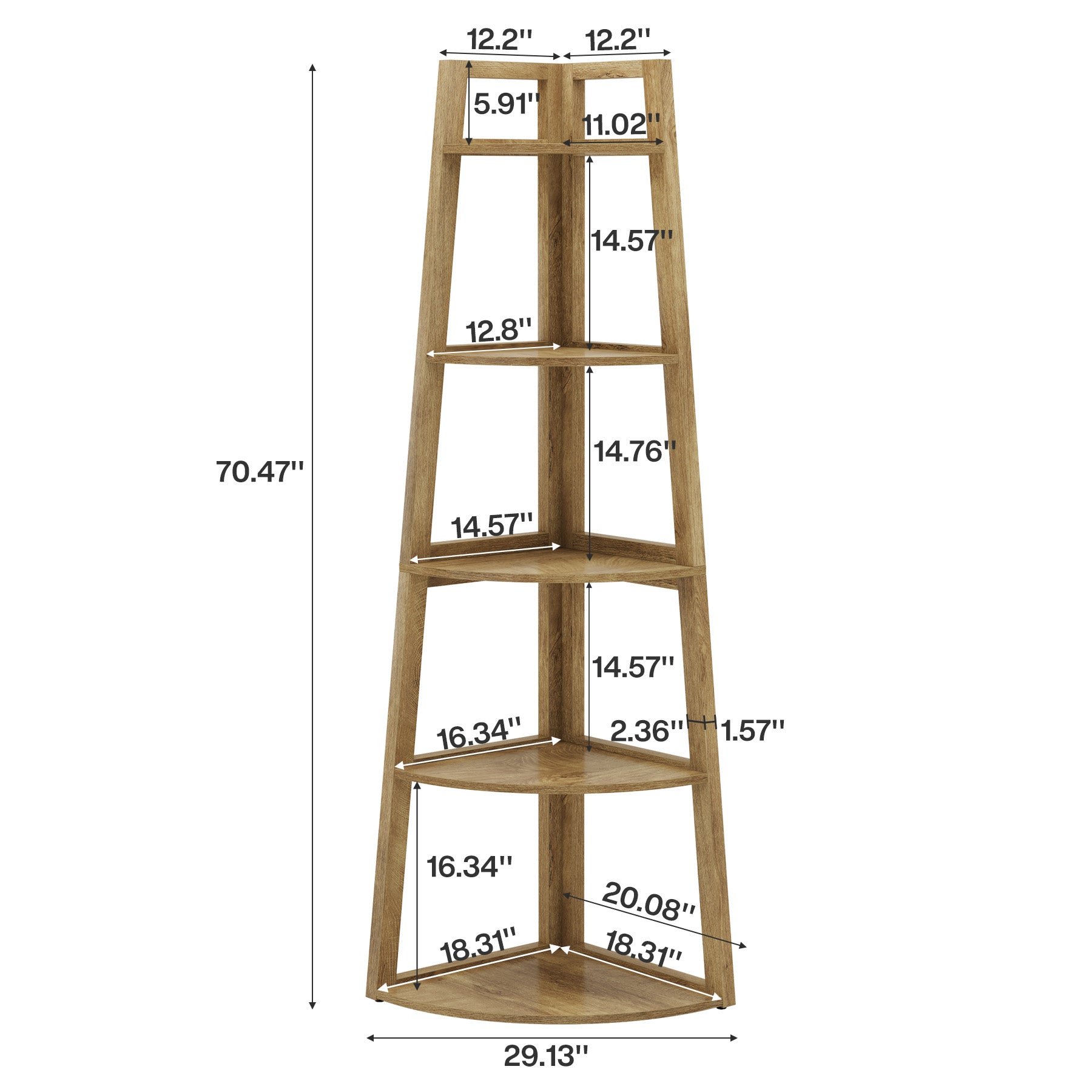 Tribesigns 70-Inch Tall Corner Shelf 5-Tier Bookcase, Industrial Corner Ladder Shelf for Small Spaces