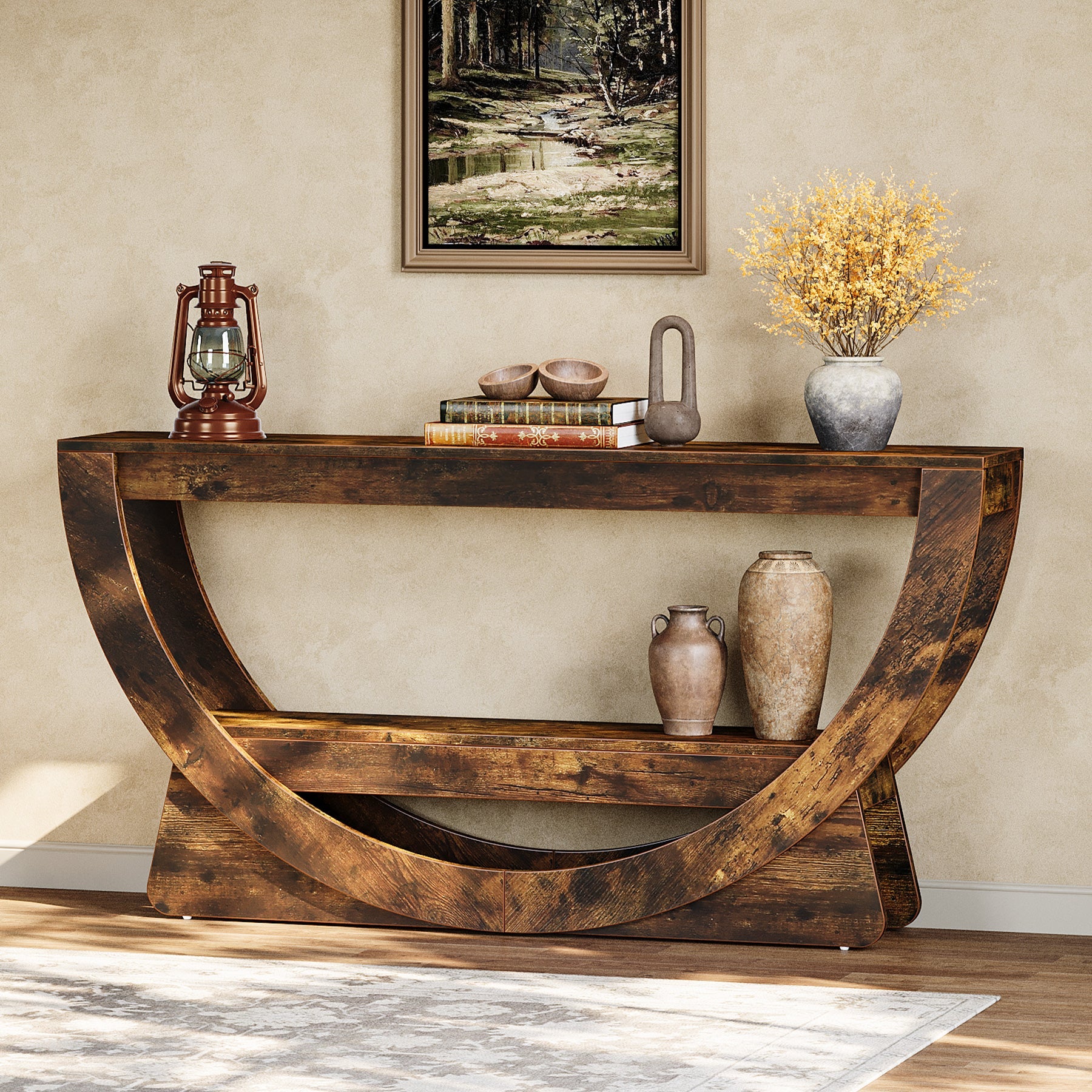 63" Console Table, 2 - Tier Entryway Table with Storage Shelves & Arched Frame Tribesigns