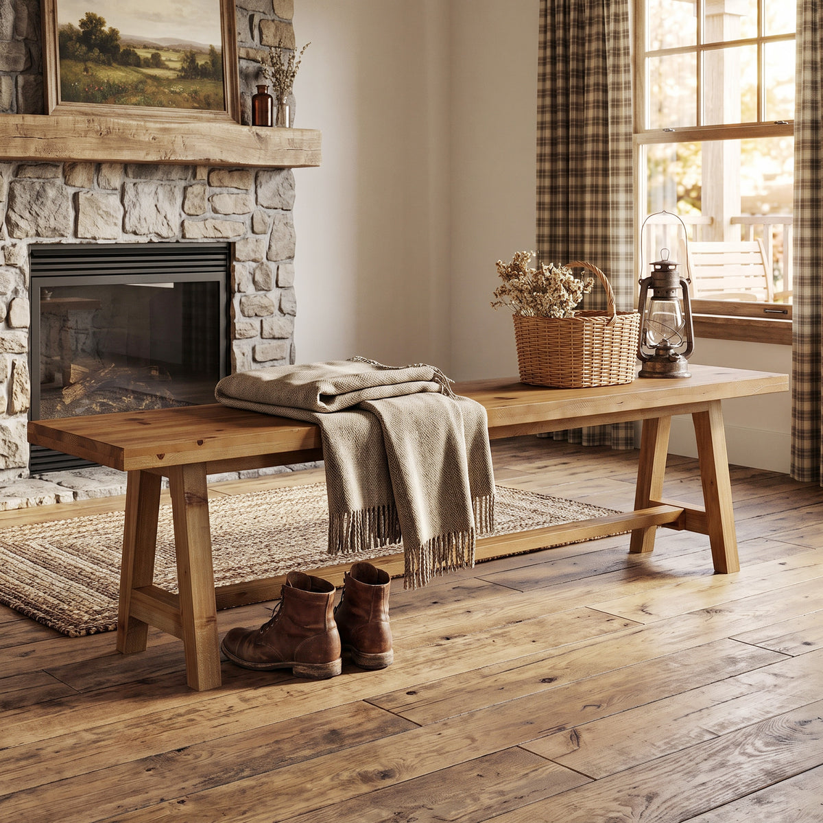 Tribesigns 63-Inch Solid Wood Entryway Bench, Rustic Hallway Shoe Bench for Mudroom