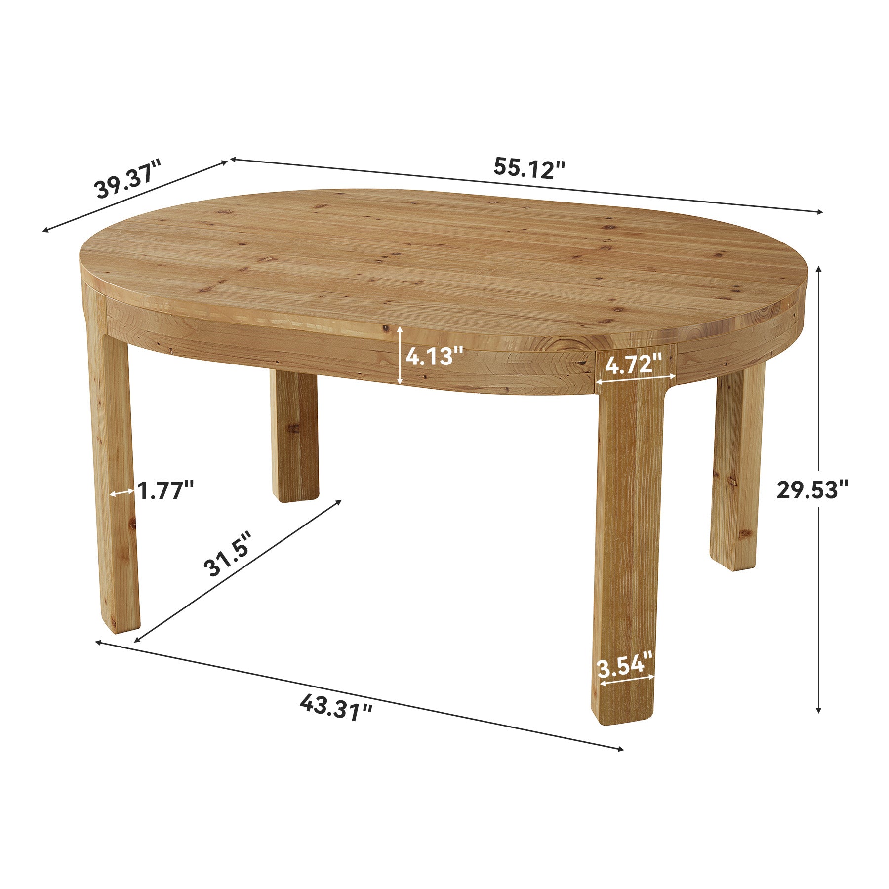 Tribesigns 55-Inch Farmhouse Oval Dining Table, Solid Wood Kitchen Table for 4 in Small Spaces
