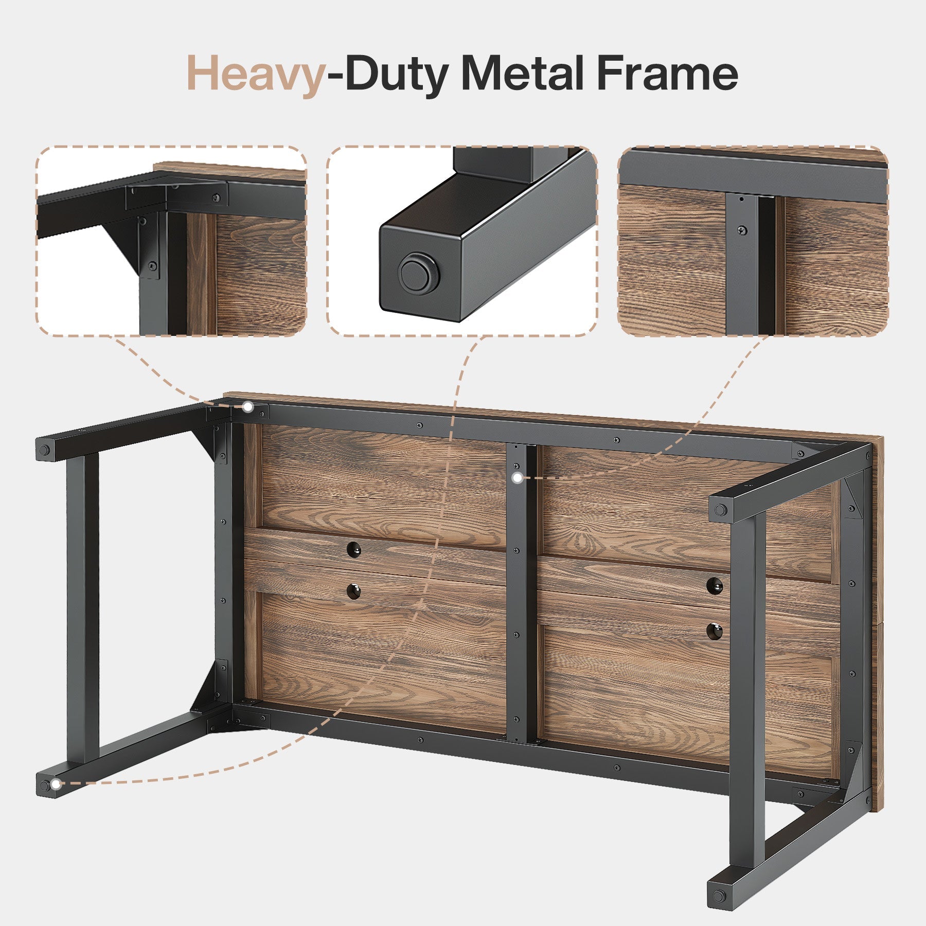63-Inch Solid Wood Office Desk with Metal Frame and 800 lb Capacity, Heavy-Duty Computer Desk for Home Office