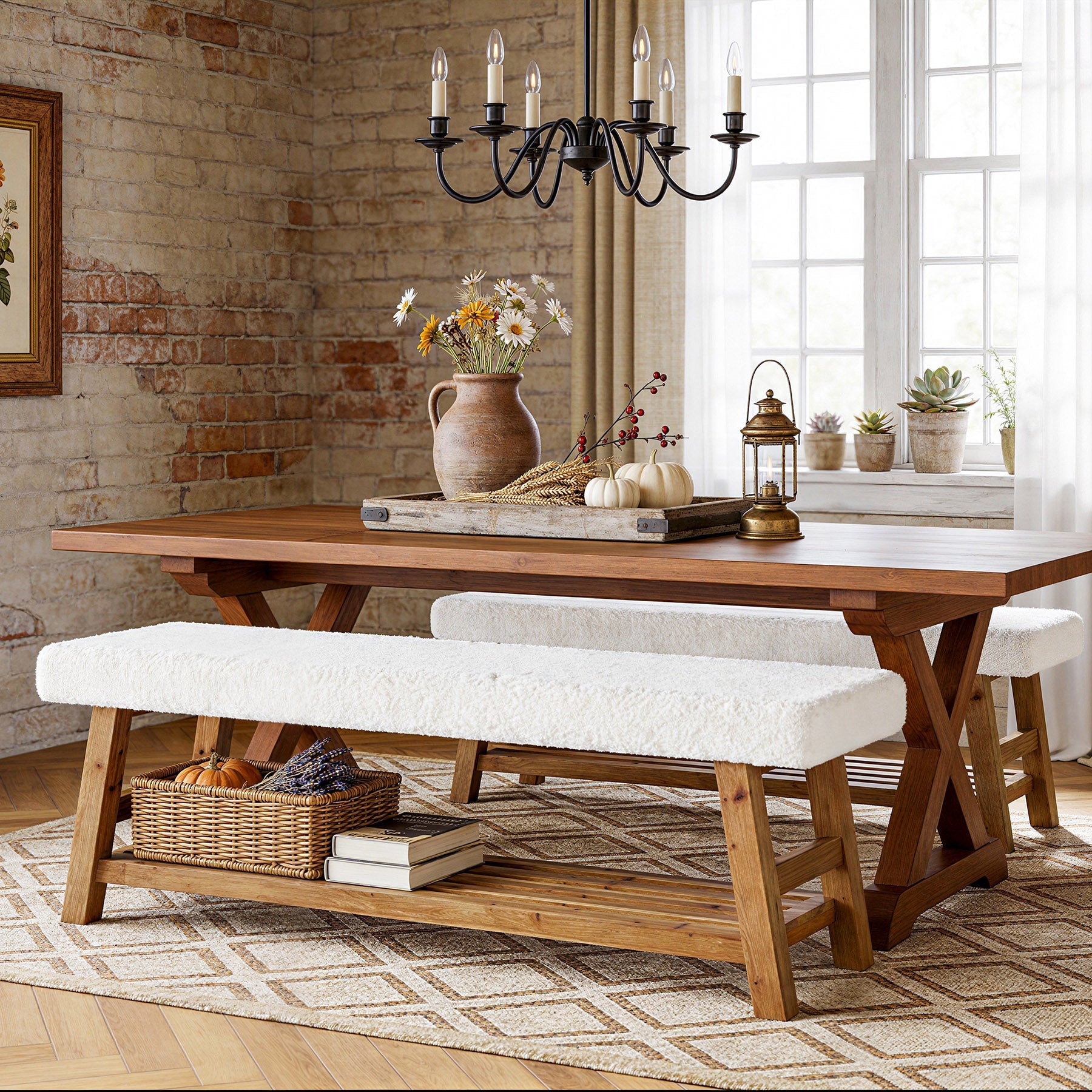 55-Inch Upholstered Dining Bench with Cushion and Storage Shelf