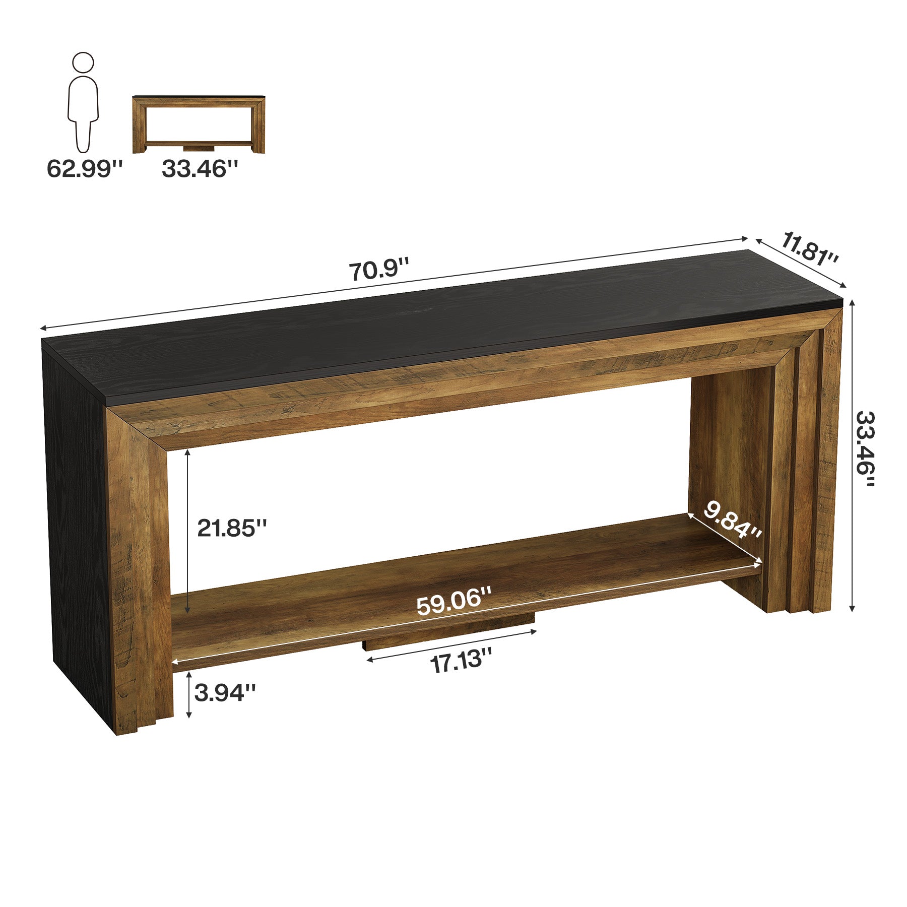 70.9-Inch Farmhouse Narrow Console Table with Storage, Wooden Sofa Table for Entryway