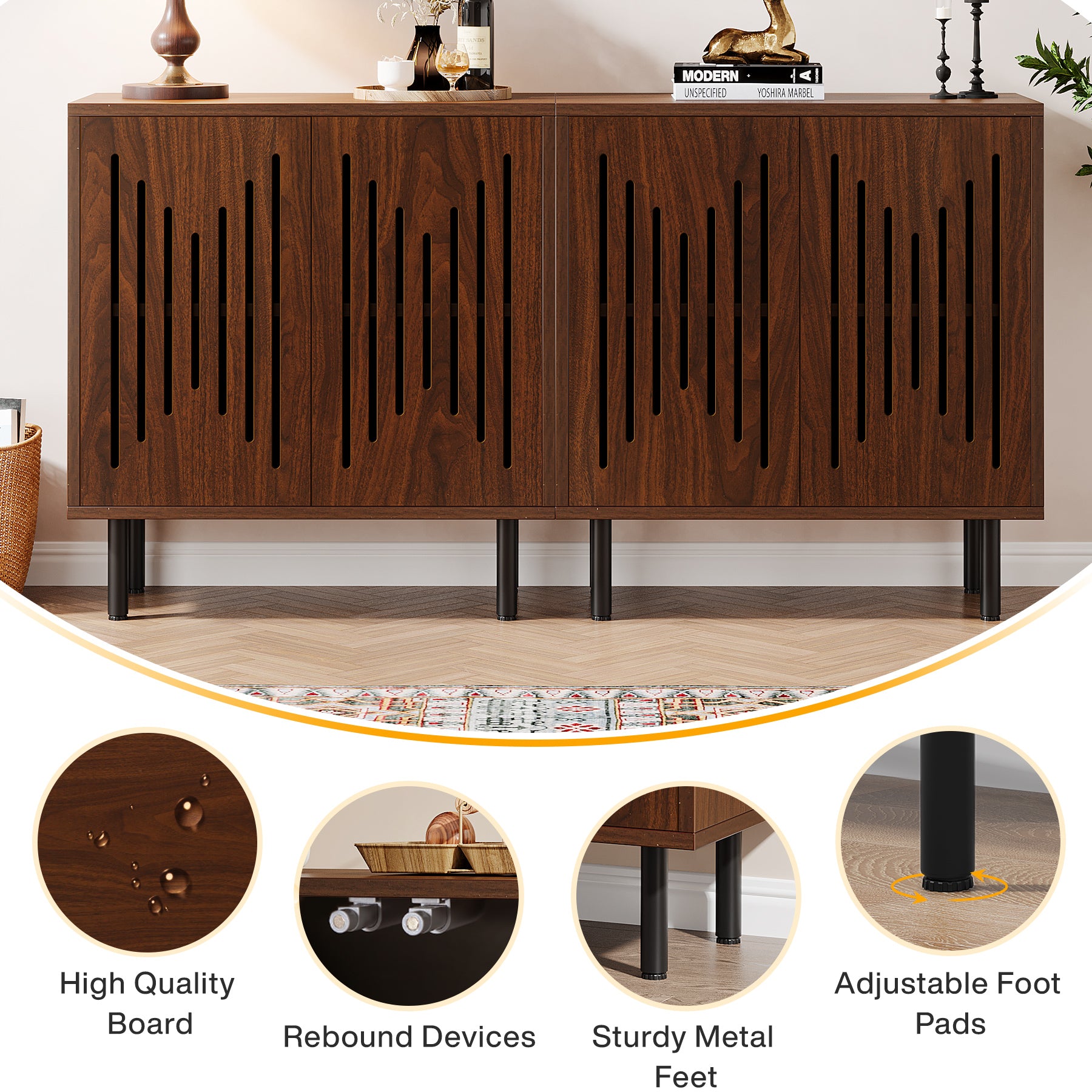 Tribesigns 59-Inch Vintage Sideboard Buffet Set of 2 with Adjustable Shelves, Farmhouse Storage Cabinet for Kitchen Living Room and Hallway