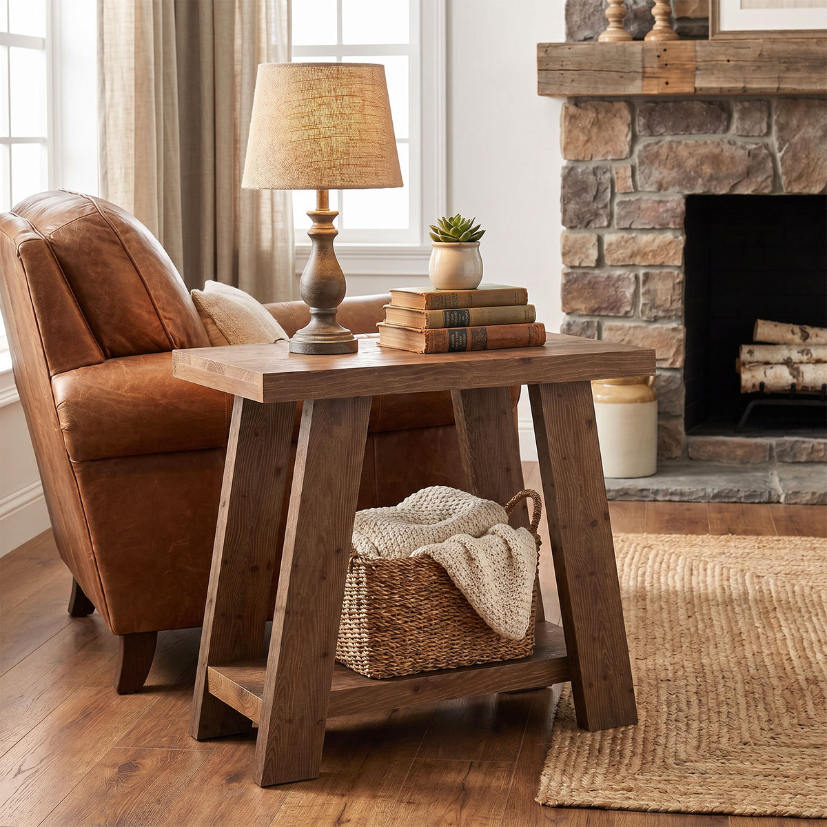 Tribesigns Solid Wood End Table with 2-Tier Storage Shelf, Small Side Table for Living Room and Bedroom