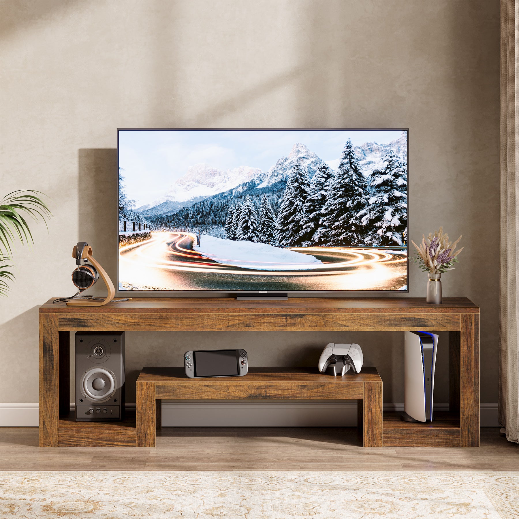 Tribesigns 63-Inch TV Stand, Farmhouse Entertainment Center with Open Storage Shelves for Living Room