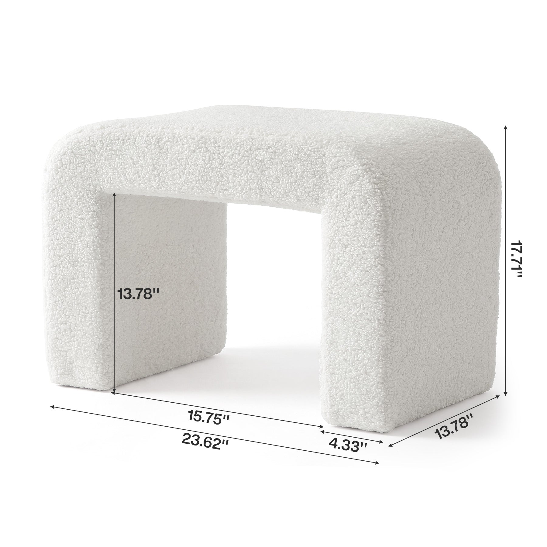 23.62-Inch Modern Vanity Stool with Faux Cashmere Upholstery, Arched Ottoman Footstool