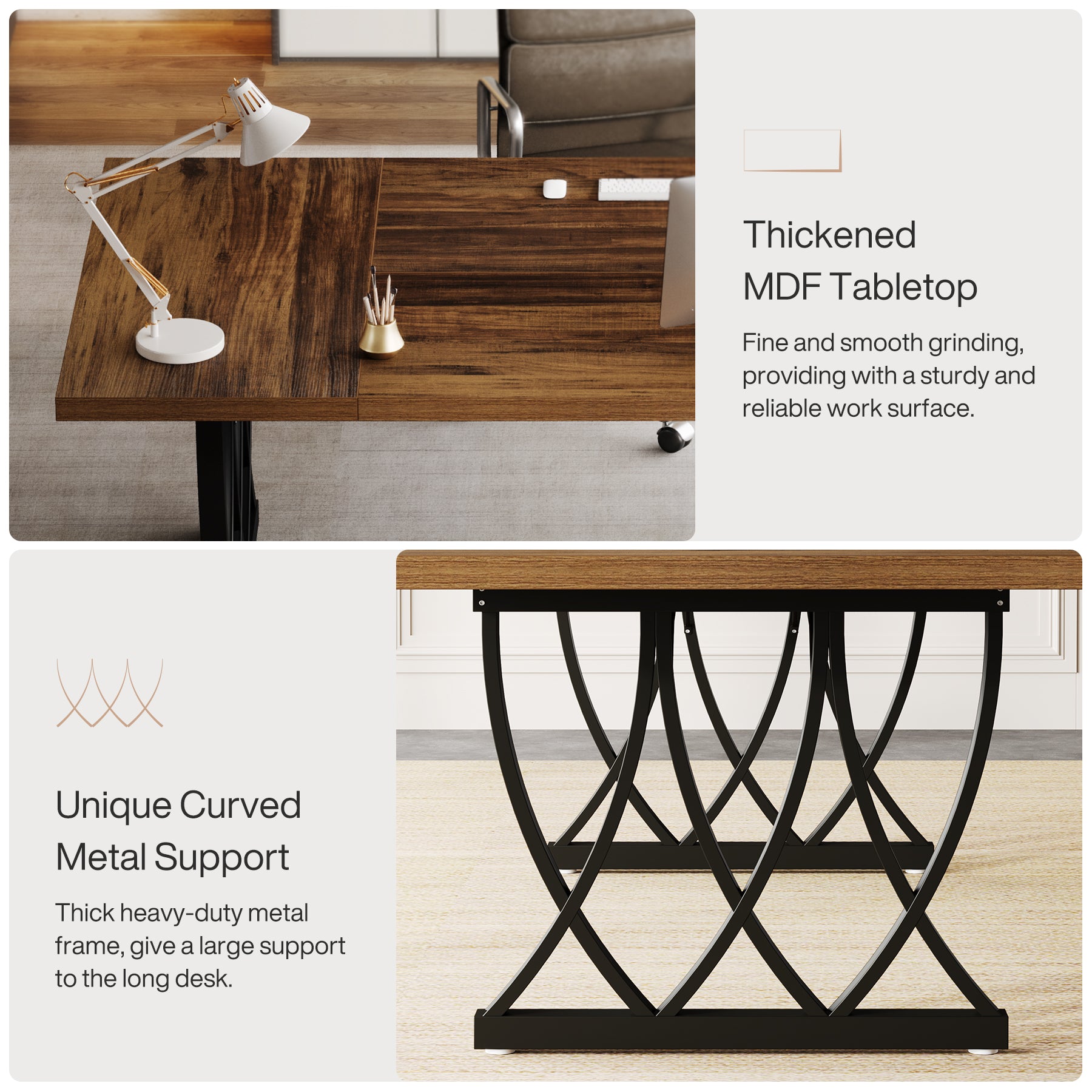 Tribesigns 70.86-Inch Executive Desk, Large Home Office Computer Desk with Trestle Metal Frame for Study and Writing