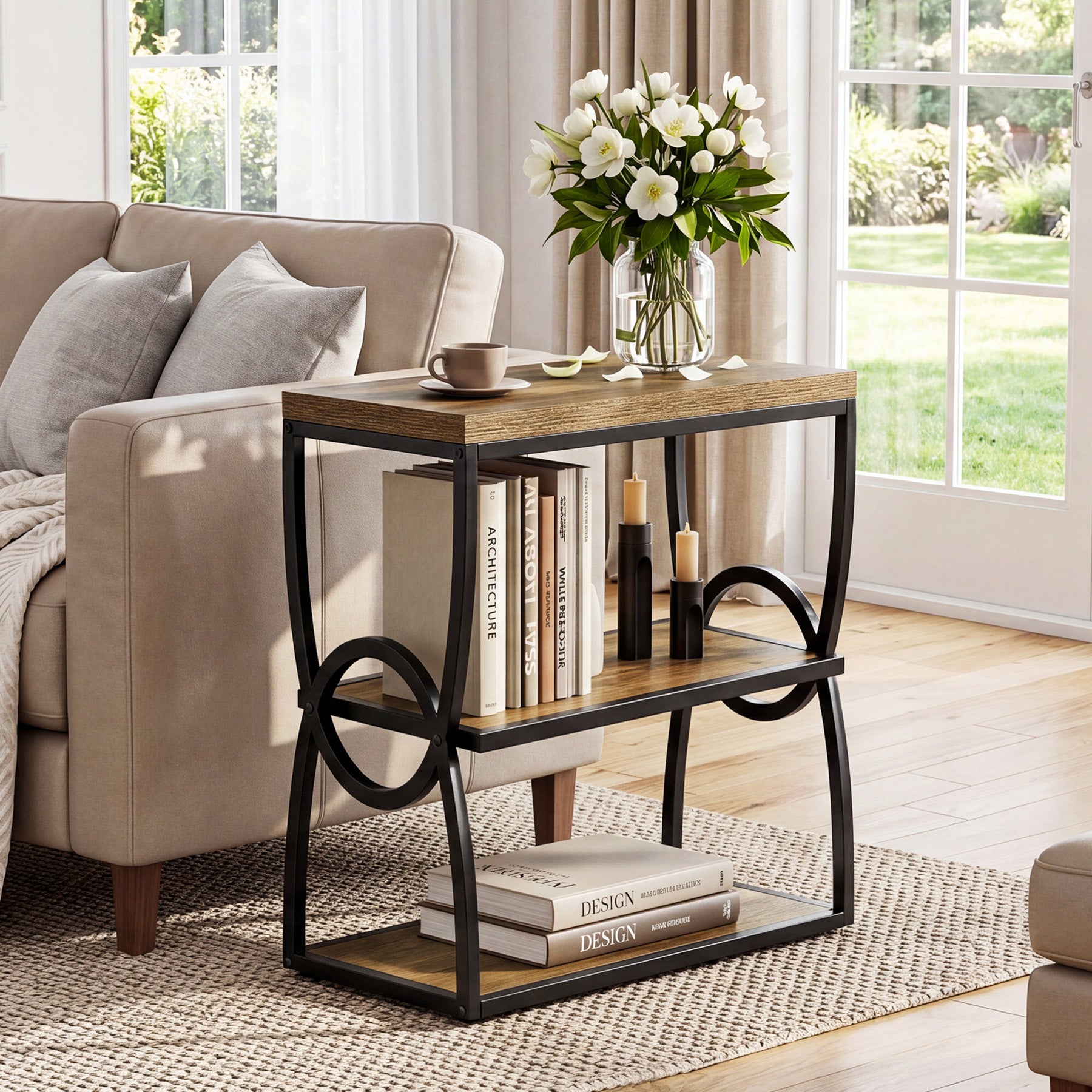 Tribesigns 23.6-Inch Narrow Side Table with 3-Tier Storage, Slim Bedside Table for Small Spaces