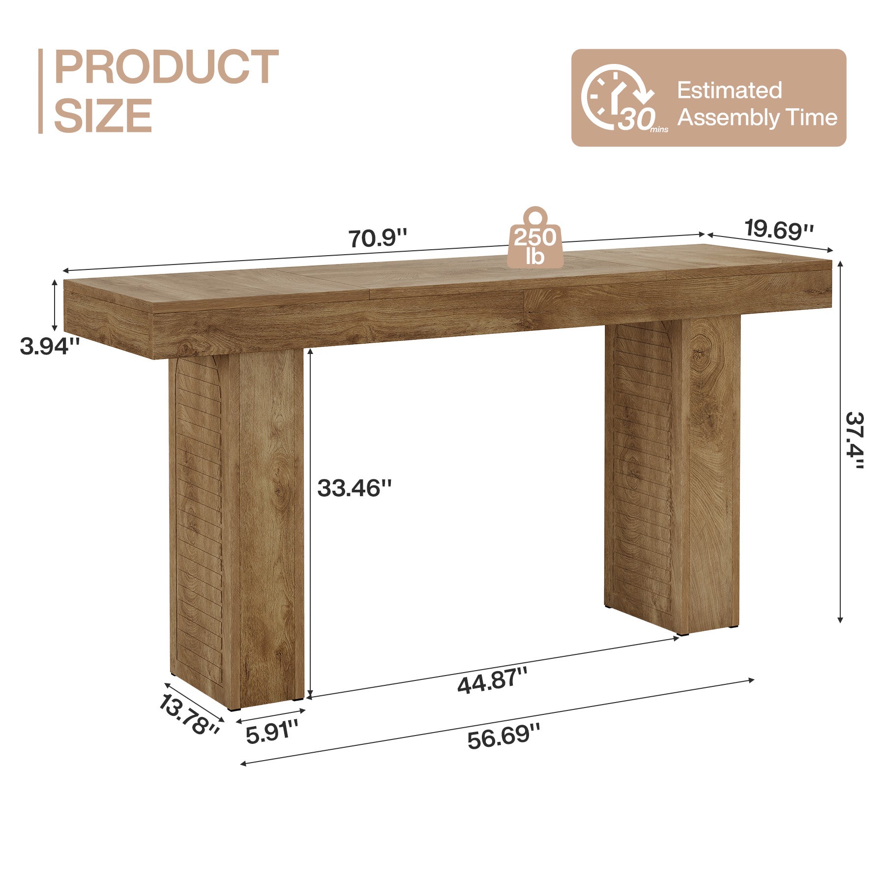 70.9 Inch Extra Long Bar Table for 4-6, Counter Height Pub Table for Kitchen and Home Bar