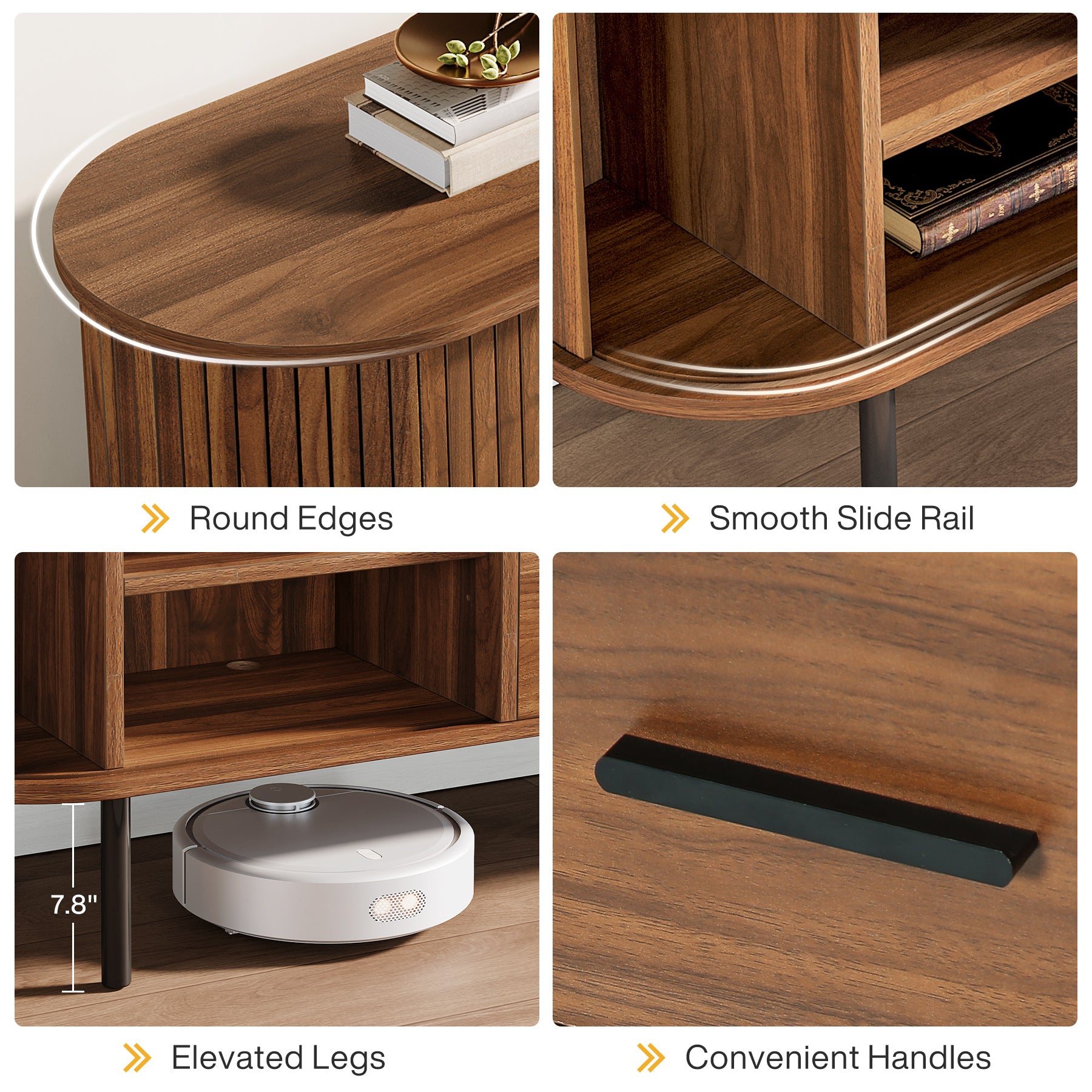 70-Inch TV Stand with Sliding Tambour Door, Mid-Century Media Console for 75-Inch TVs