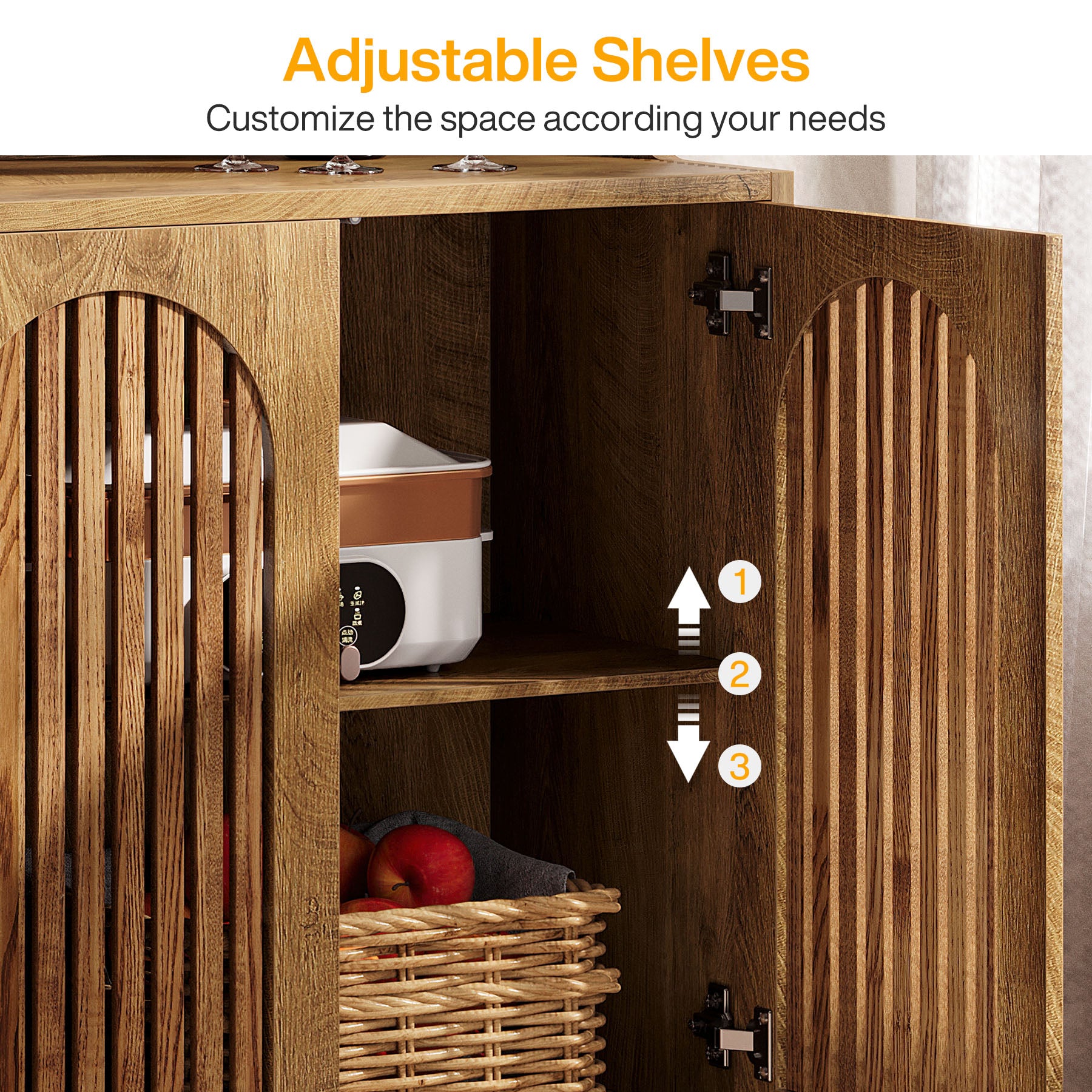 57-Inch Buffet Cabinet with Adjustable Shelves and Grille Doors, Long Sideboard Cabinet for Dining Room