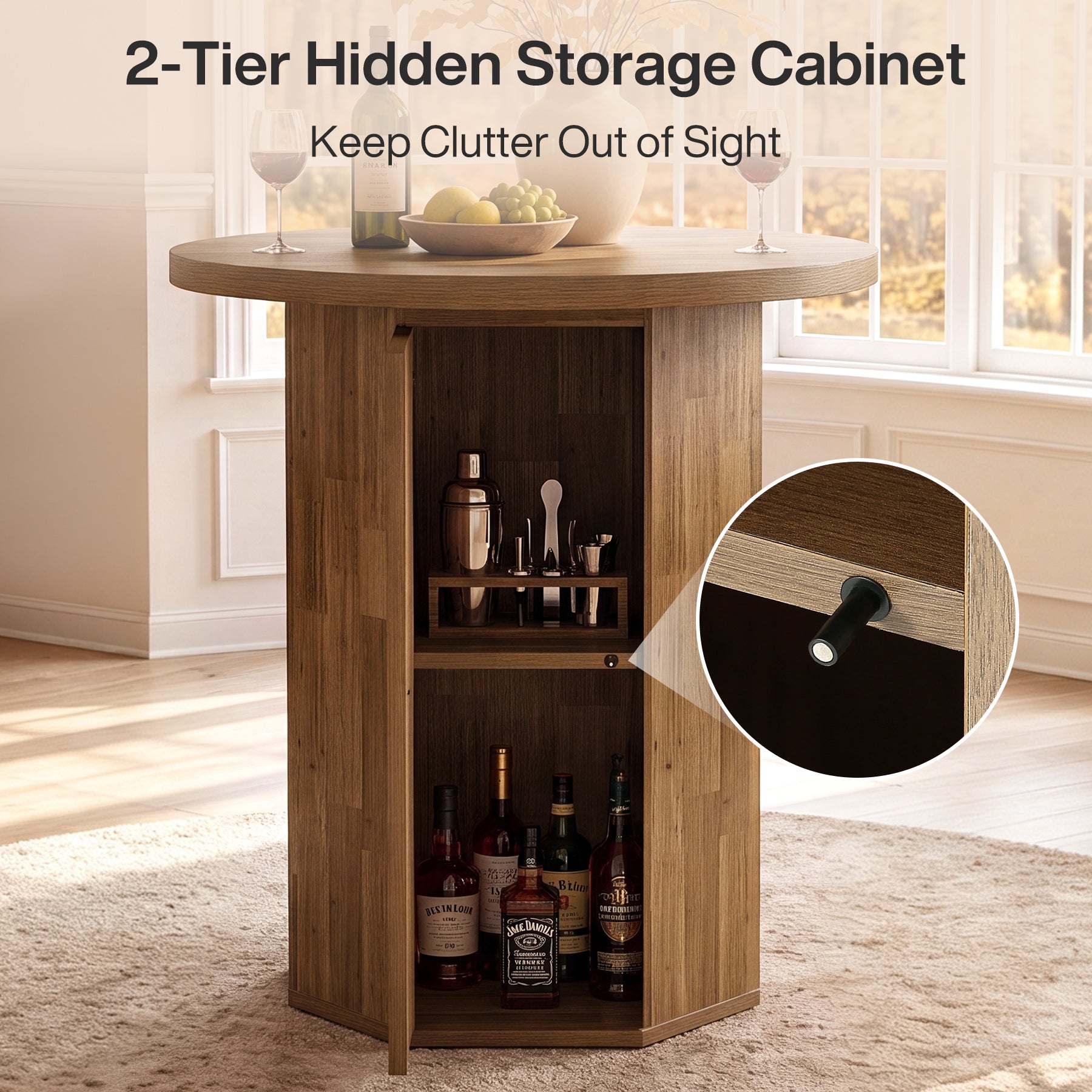Tribesigns 31.5-Inch Round Bar Table, Wood Pub Table with 2-Tier Hidden Storage for Home Bar