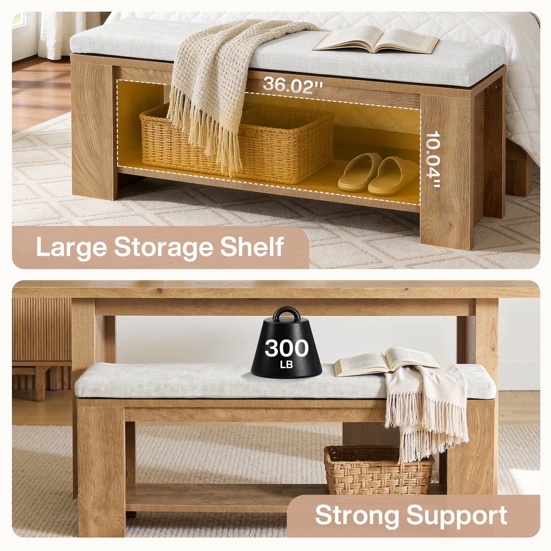 Tribesigns 47.24-Inch Upholstered Hallway Bench with Padded Seat, Farmhouse Bed Bench for Bedroom