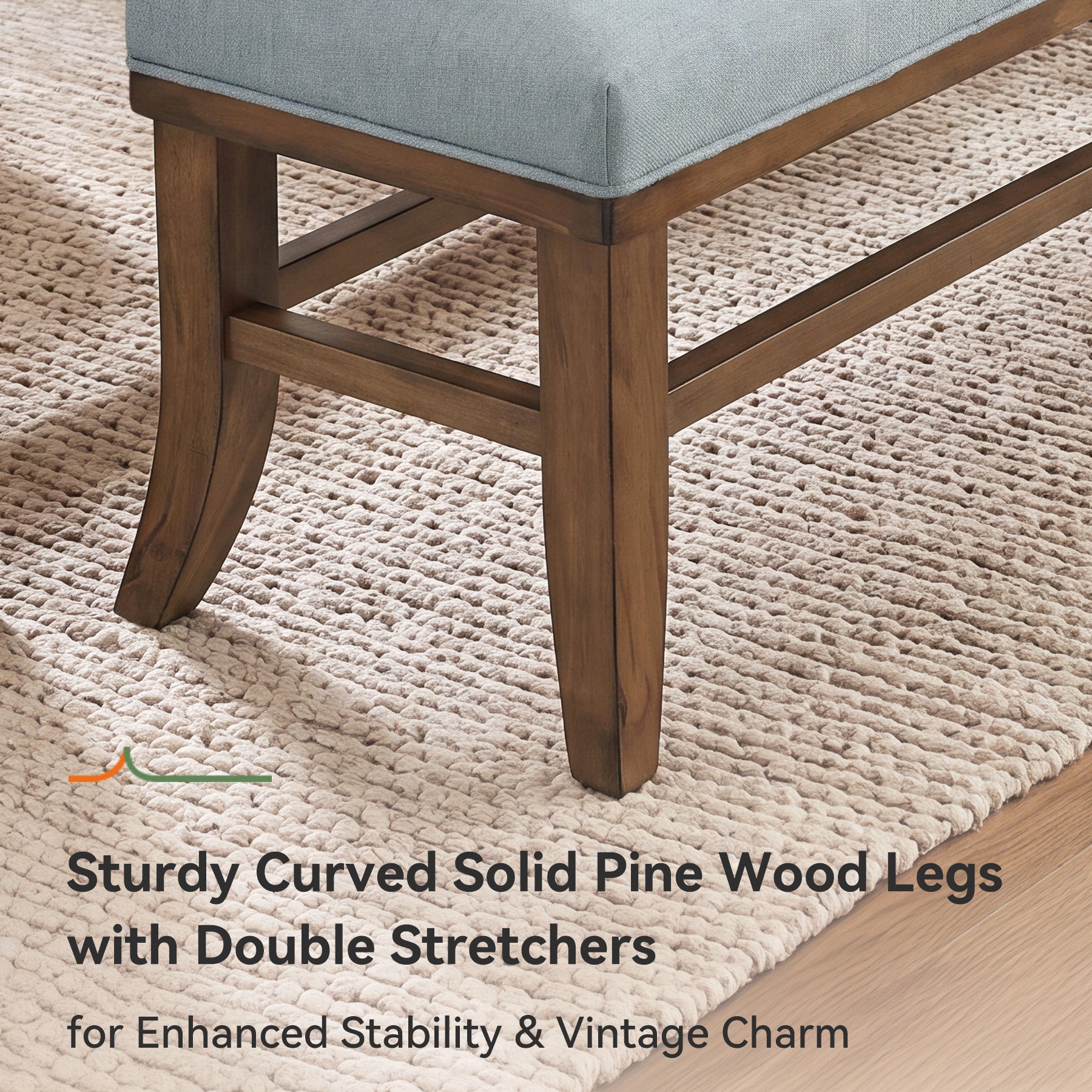 Tribesigns 55-Inch Upholstered Dining Bench, Solid Pine Wood Padded Bench with Linen Cushion
