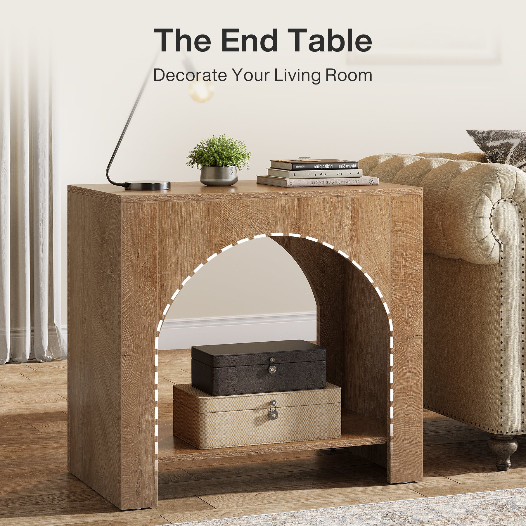 Tribesigns 27.6 Inch Farmhouse Side Table with Storage, Large Wooden End Table with Cabinet Shelf for Living Room