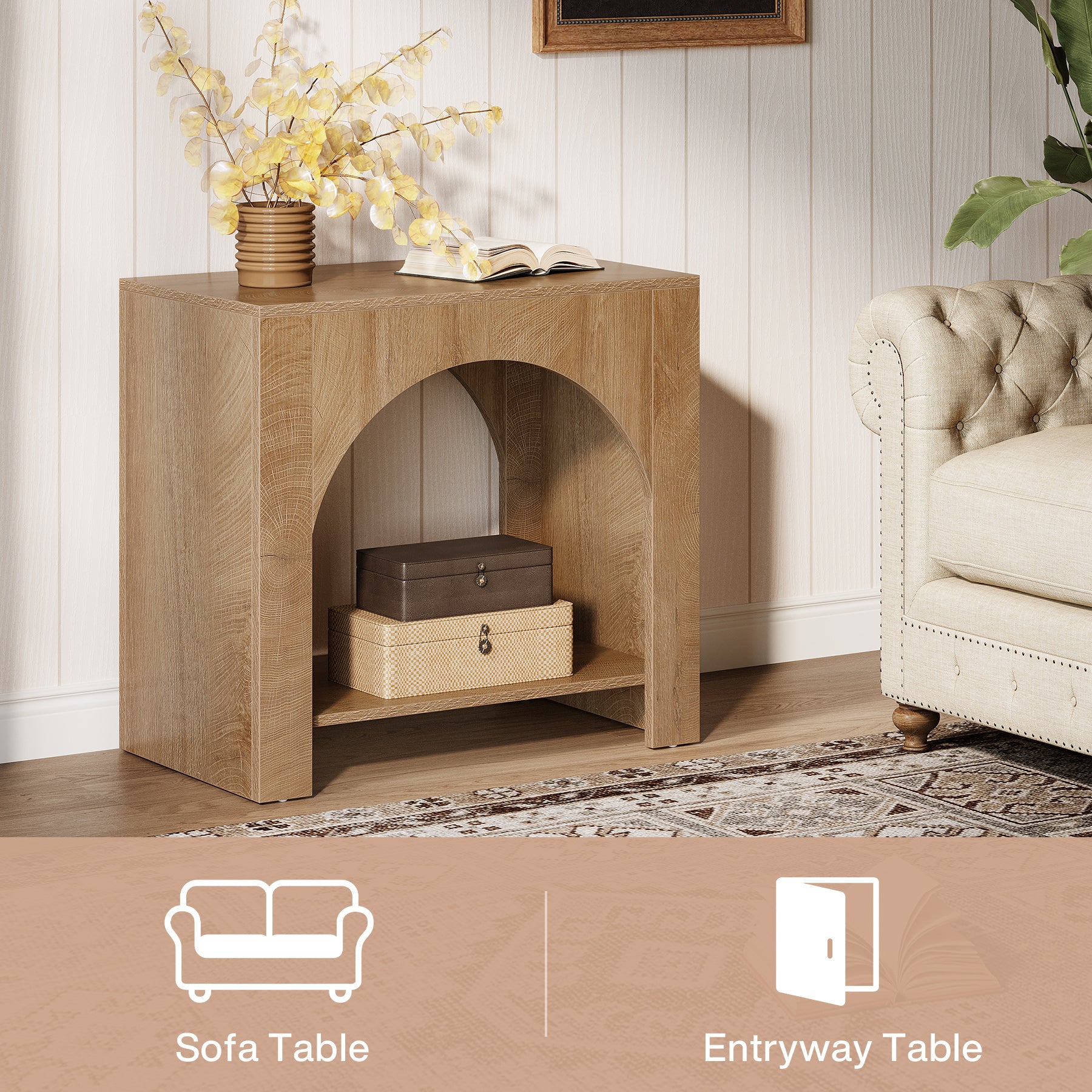 Tribesigns 27.6 Inch Farmhouse Side Table with Storage, Large Wooden End Table with Cabinet Shelf for Living Room