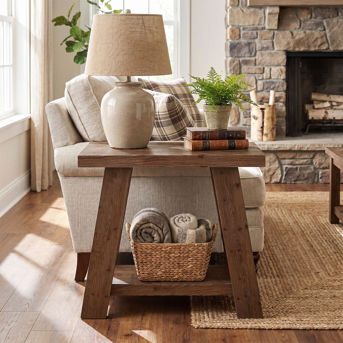 Tribesigns Solid Wood End Table with 2-Tier Storage Shelf, Small Side Table for Living Room and Bedroom