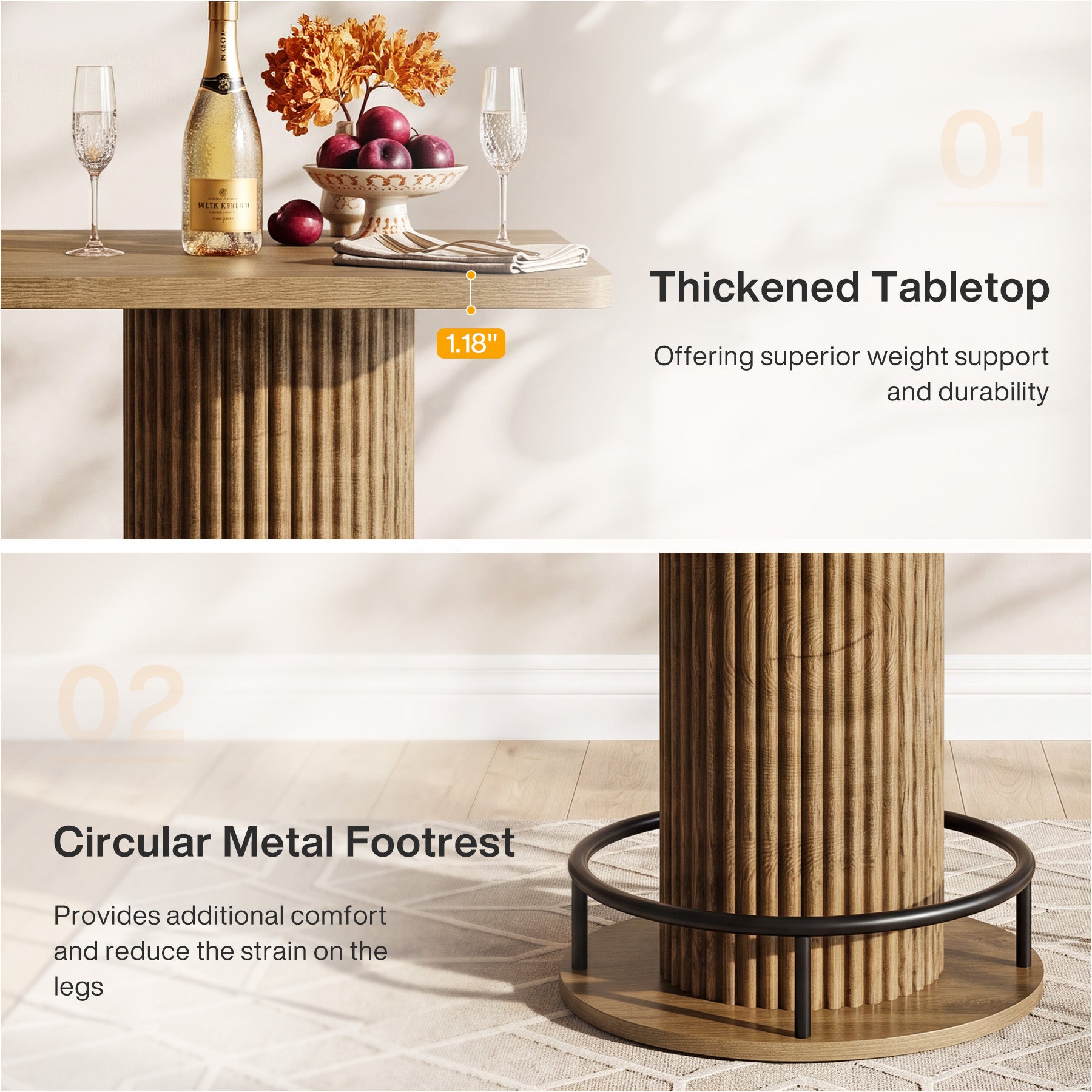 Tribesigns 39-Inch Square Bar Table, Wooden Bistro Table with Footrest for Kitchen and Cafe